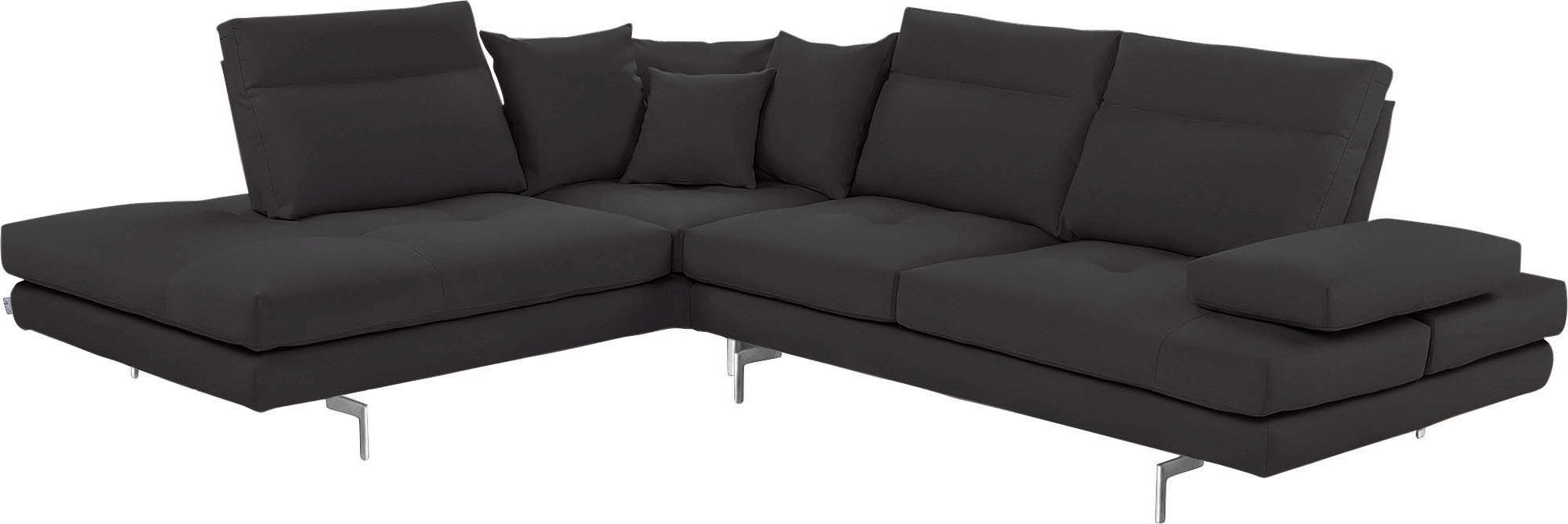 CALIA ITALIA Ecksofa "Toby Wing, B/T: 288/232 cm, Designsofa mit hohem Sitzkomfort, L-Form" Sitztiefenverstell.,wahlw. mit Kissen-Set, Füße chrom glänzend