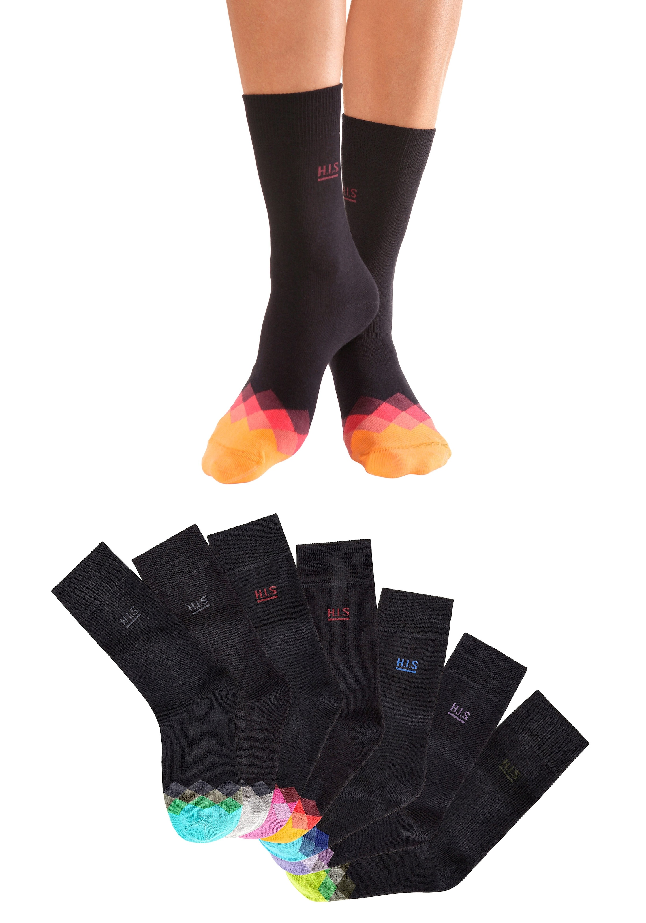 H.I.S Socken, (Set, 7 Paar), mit bunt gemusterter Spitze