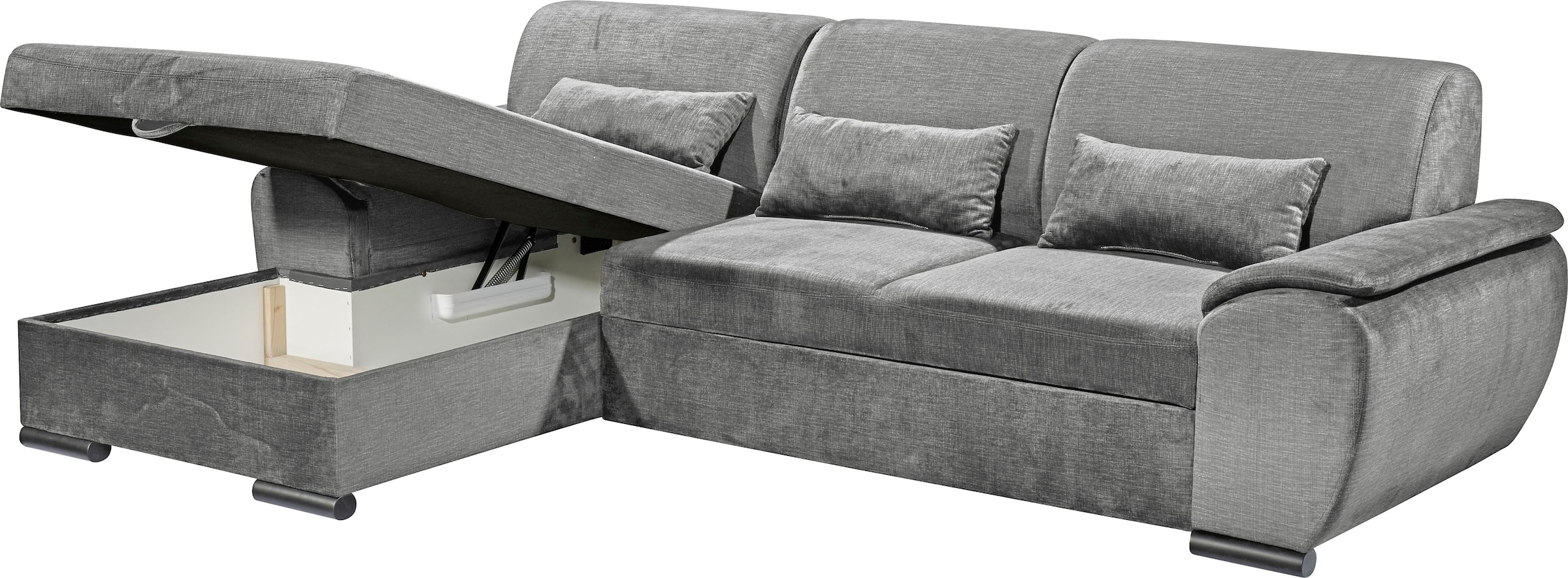 ED EXCITING DESIGN Ecksofa »Tampa L-Form«, frei im Raum stellbar, mit Bettkasten, Schlaffunktion, 3 Nierenkissen