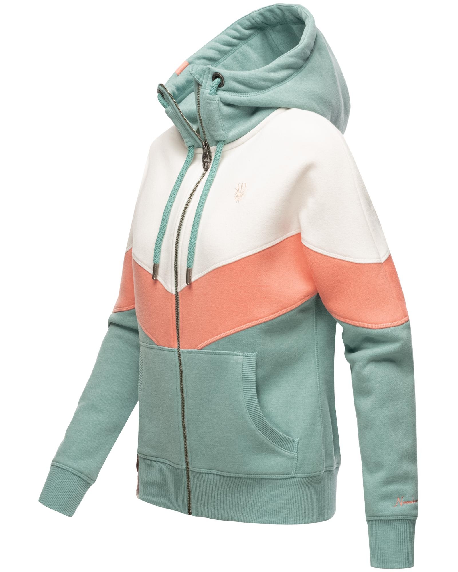 Navahoo Kapuzensweatjacke »Honigperle«, Sportliche Damen Sweatjacke im Coloblocking-Stil
