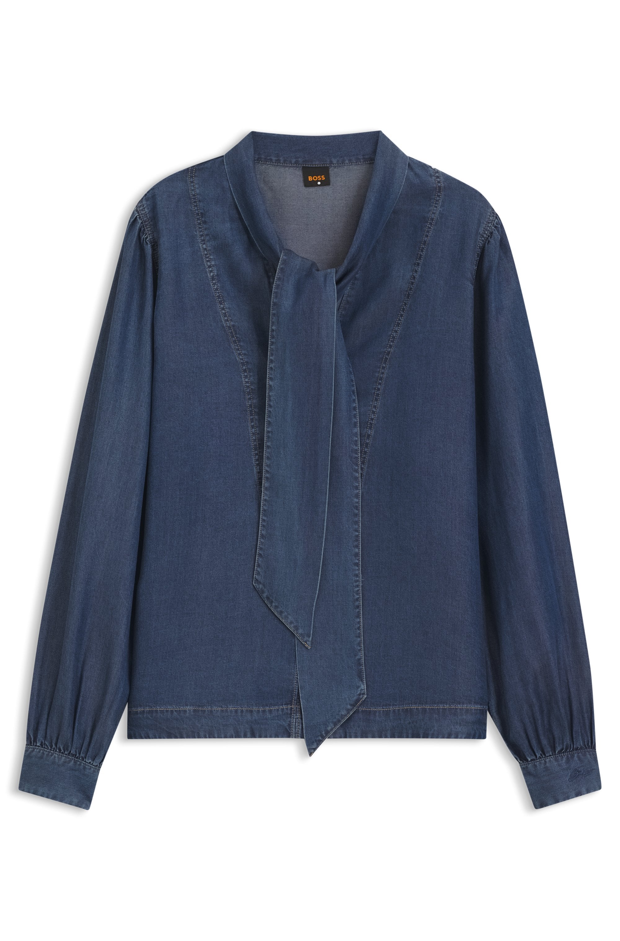 BOSS ORANGE Langarmbluse »Betilla Premium Damenmode« mit Schal-Detail, Denim-Look