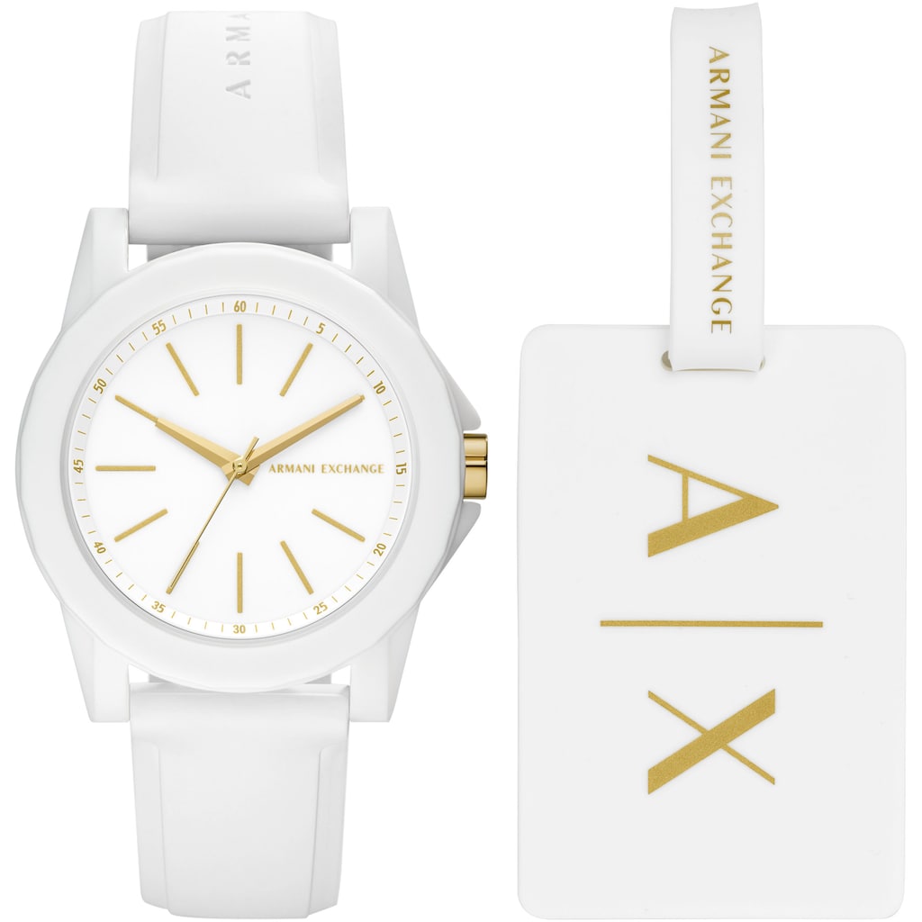 ARMANI EXCHANGE Quarzuhr »AX7126«, (2 tlg., mit Kofferanhänger)