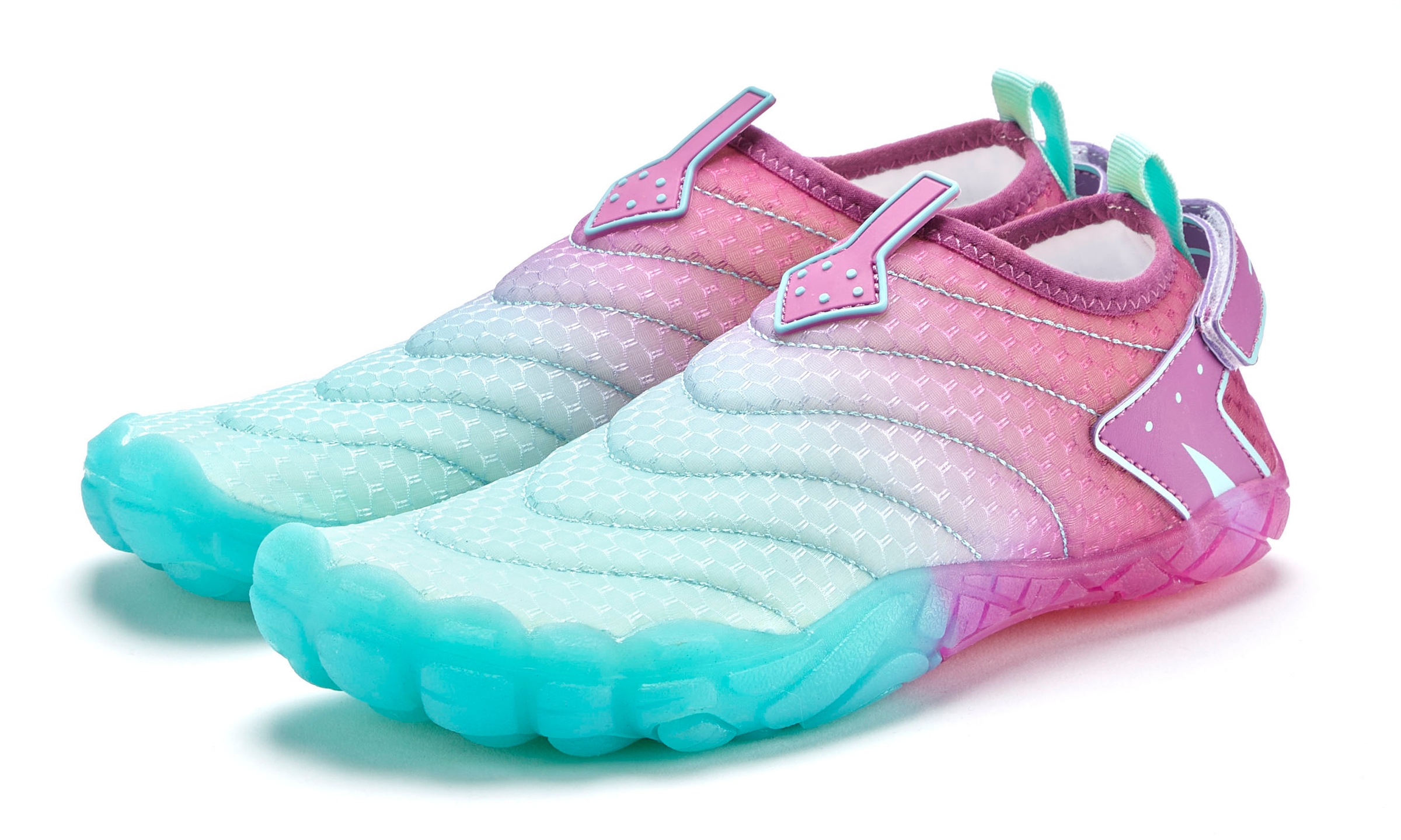 Aquaschuh VENICE BEACH "Badelatsche, Badeschuhe, Badeschlappe, Wasserschuh, leichter Slipper", Damen, Gr. 39, bunt (türkis, pink), Obermaterial: 50% Lederimitat, 50% Textilmaterial. Decksohle: 100% Textilmaterial. Futter: 100% Textilmaterial. Laufsohle: 1