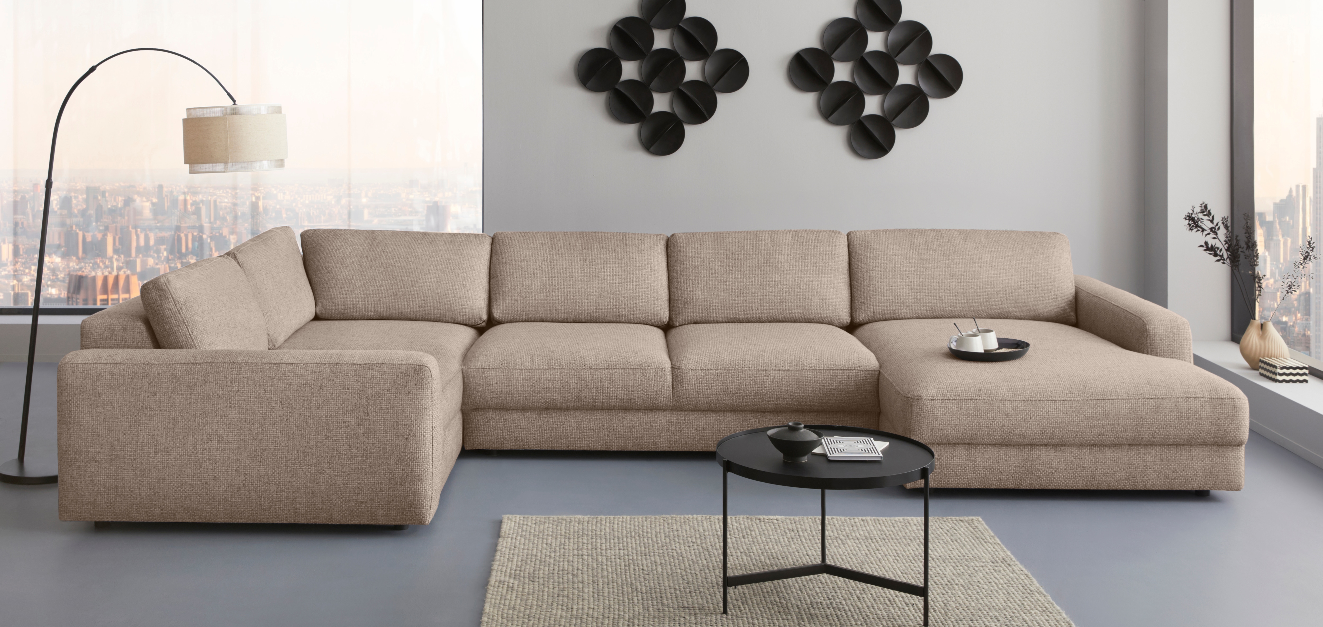 Home affaire Wohnlandschaft "Bloomfield, Mega Polsterprogramm, Breite 405cm, viel Platz, U-Form" mit extra tiefer Sitzfläche, wahlweise mit Sitztiefenverstellung