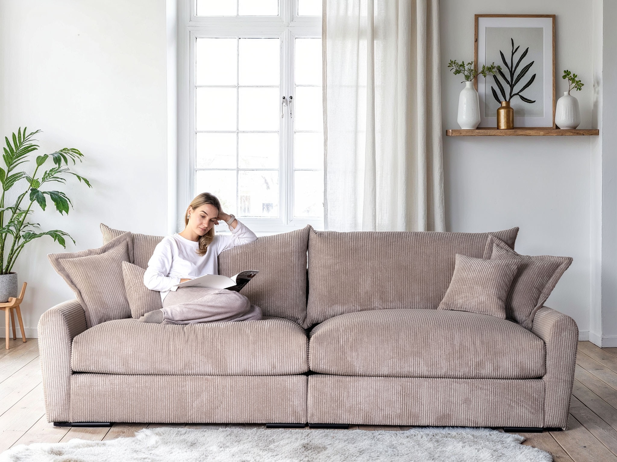 Home affaire Big-Sofa "Finca XXL, B: 247 cm" 4 Zierkissen, Mega-Sofa, in Cord oder Chenille-Struktur, Federkern