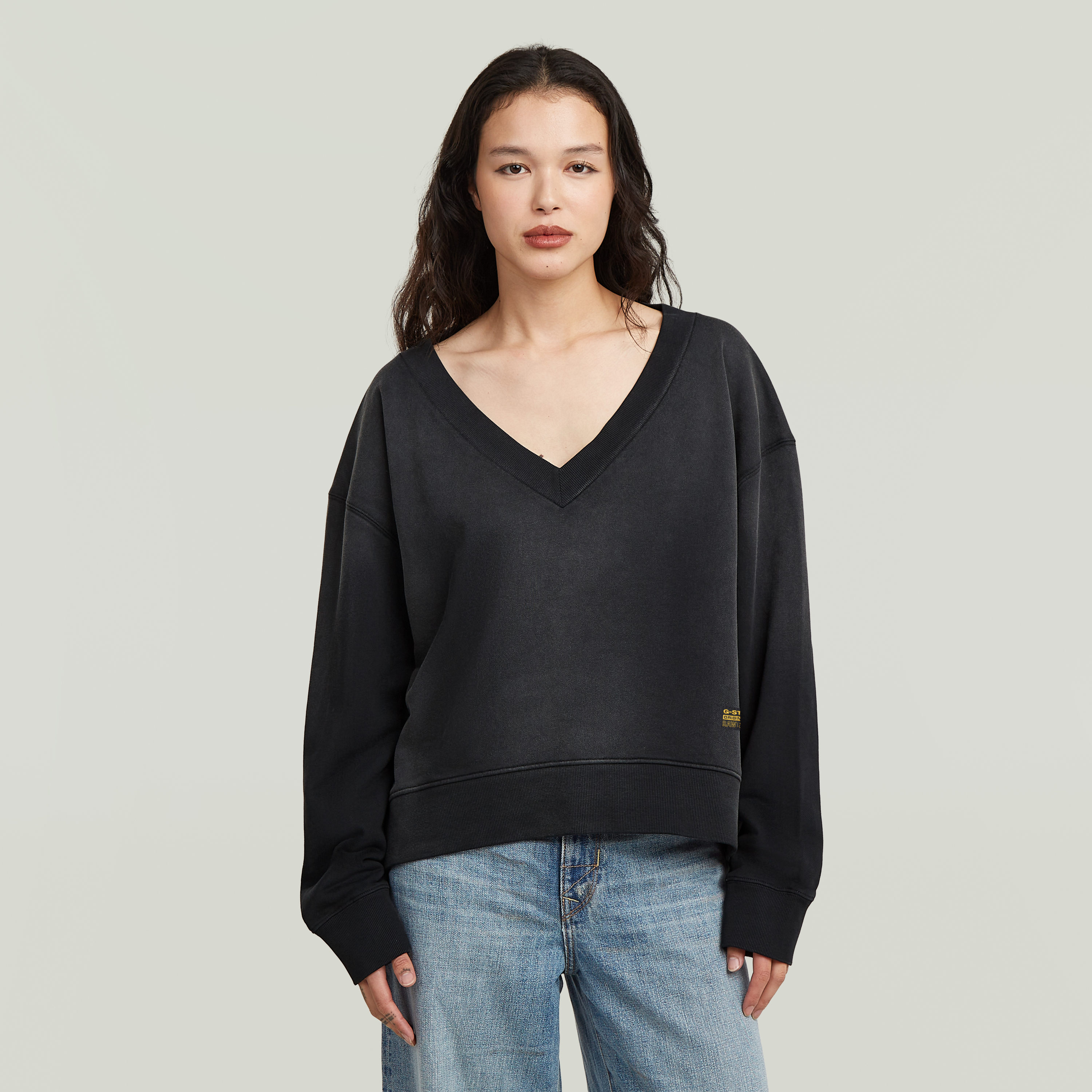 G-STAR Sweatshirt "Sun faded V-Neck Loose Wmn", mit V-Ausschnitt