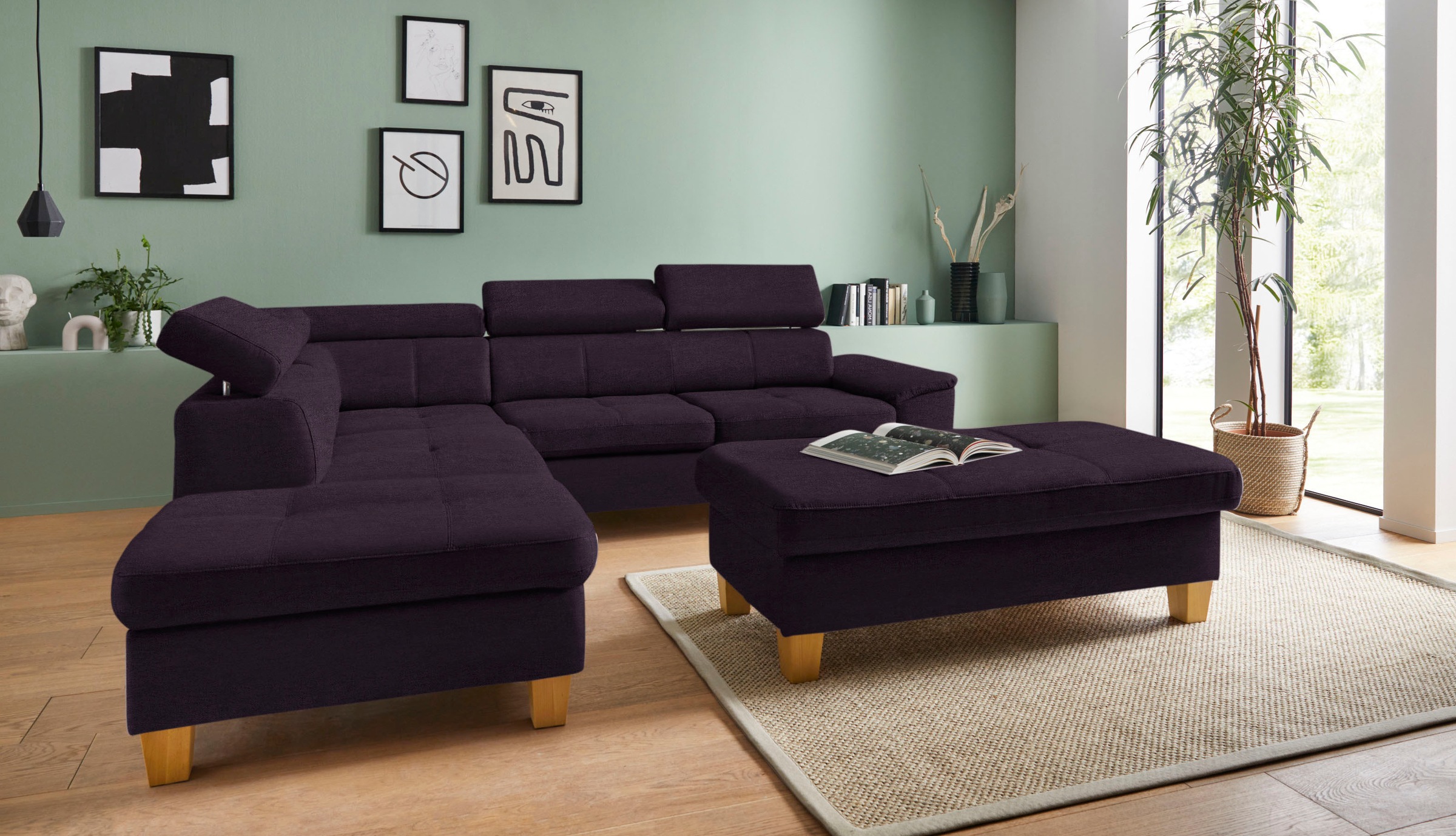 exxpo - sofa fashion Ecksofa »Enya, aufwendige Detailverarbeitung, hoher Sitzkomfort, bequem, L-Form«, mit Kopfteilverstellung, wahlweise Bettfunktion u. Bettkasten