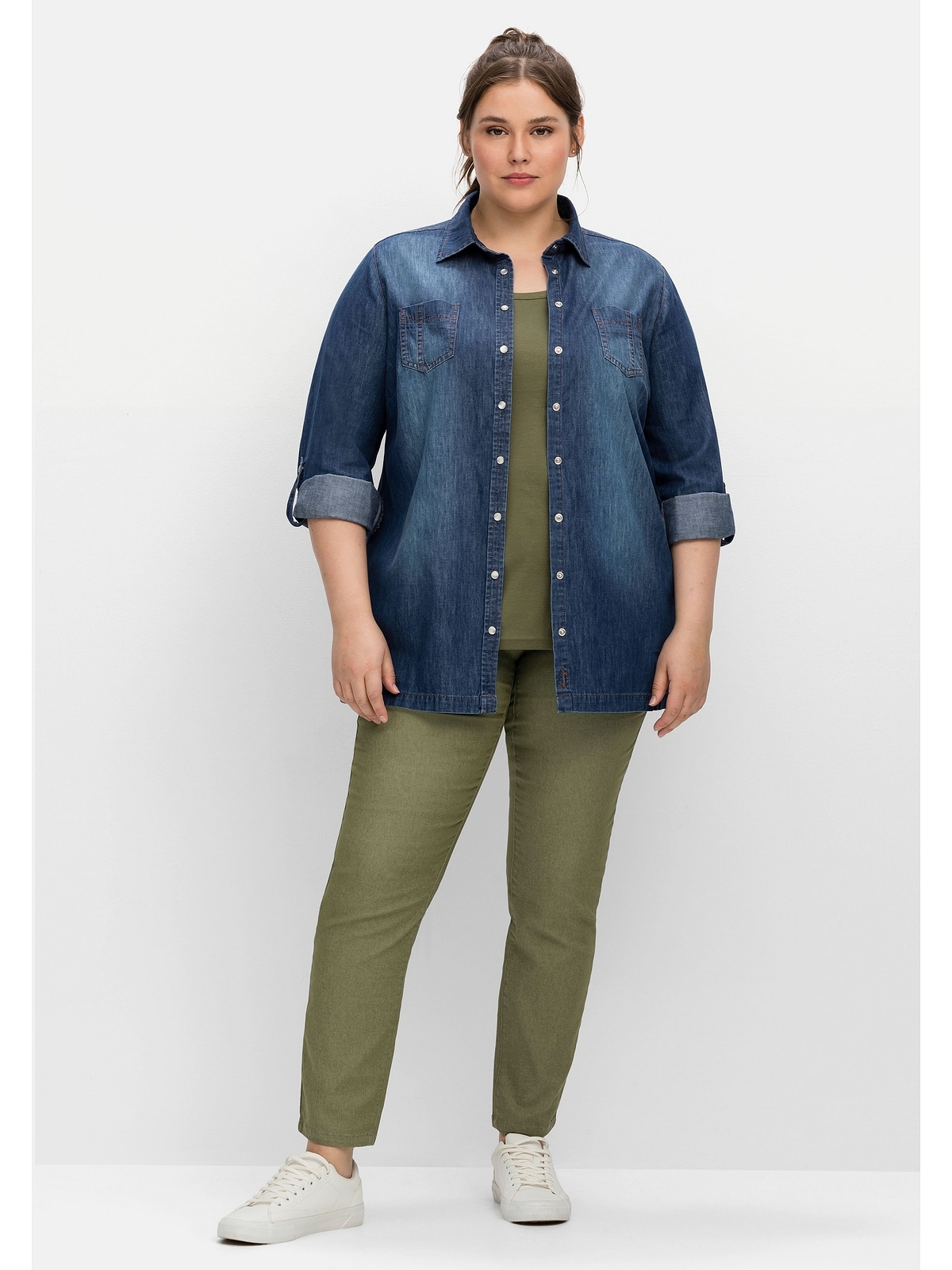 Ärmeln »Große Sheego online krempelbaren Jeansbluse | mit bestellen BAUR Größen«,