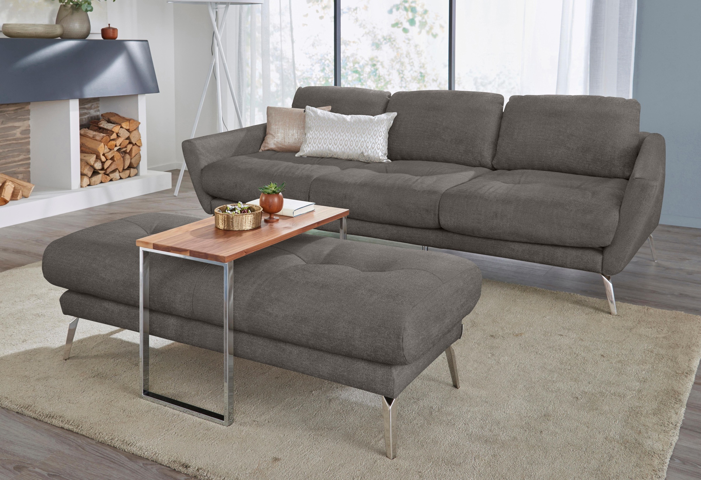W.SCHILLIG Hocker »softy«, mit dekorativer Heftung im Sitz, Füße Chrom glänzend
