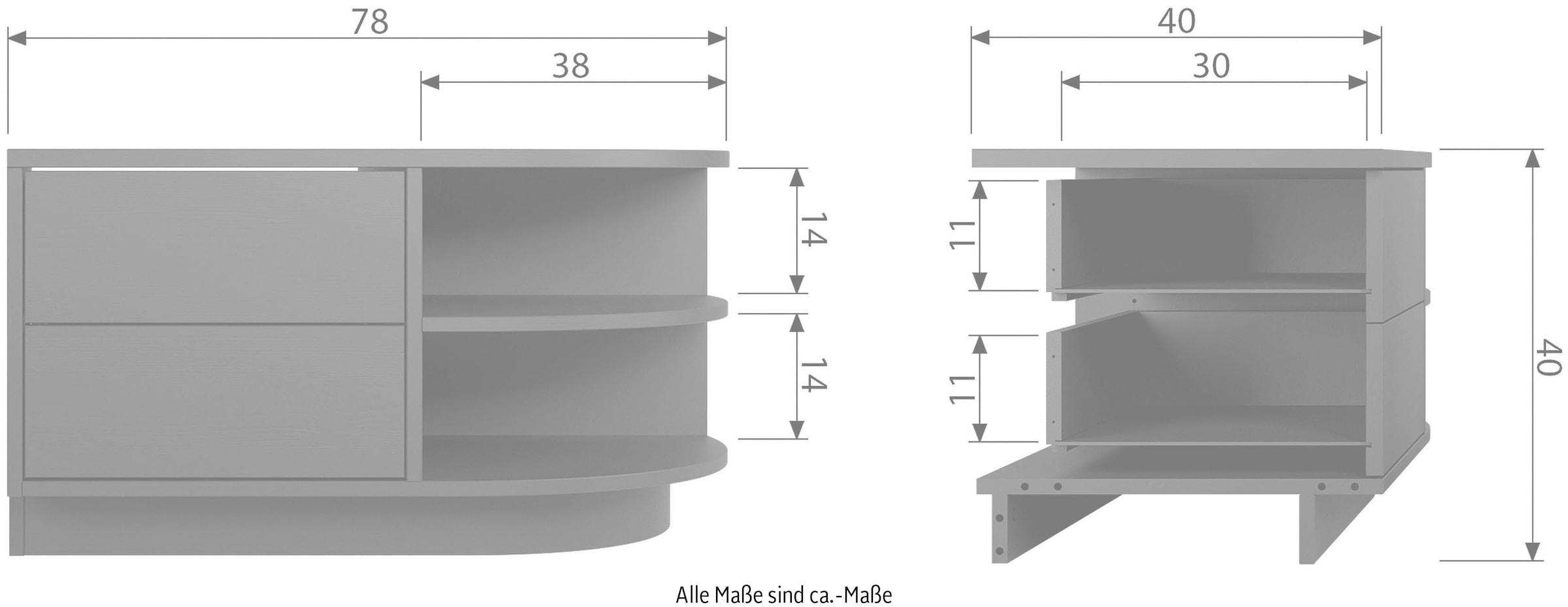 WOOOD Lowboard »Finca, Kommode mit abgerundeten Abschlussregal«, mit modernem Push-to-Open-System, Breite 78 cm