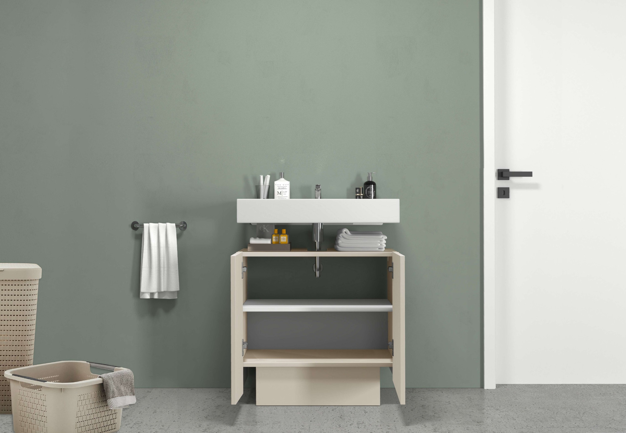 welltime Waschbeckenunterschrank »Vela,Breite 60cm, 2 Türen, 2 Fächer, mit Siphonausschnitt« 1 Stk. tlg. Waschbeckenunterschrank,Waschtisch,Design mit schrägen Türen
