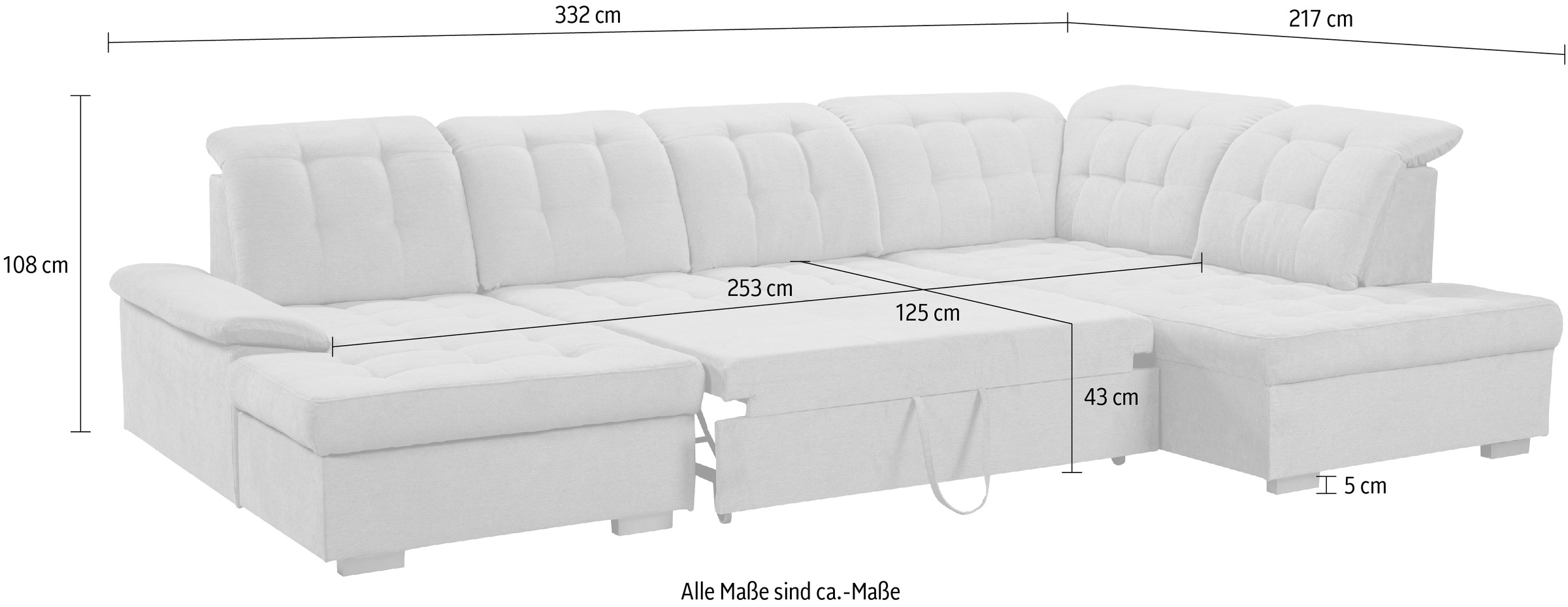 WERK2 Wohnlandschaft »Kordula-New U-Form«, Sofa in U-Form mit Schlaffunktion & Bettkasten, Schlafcouch