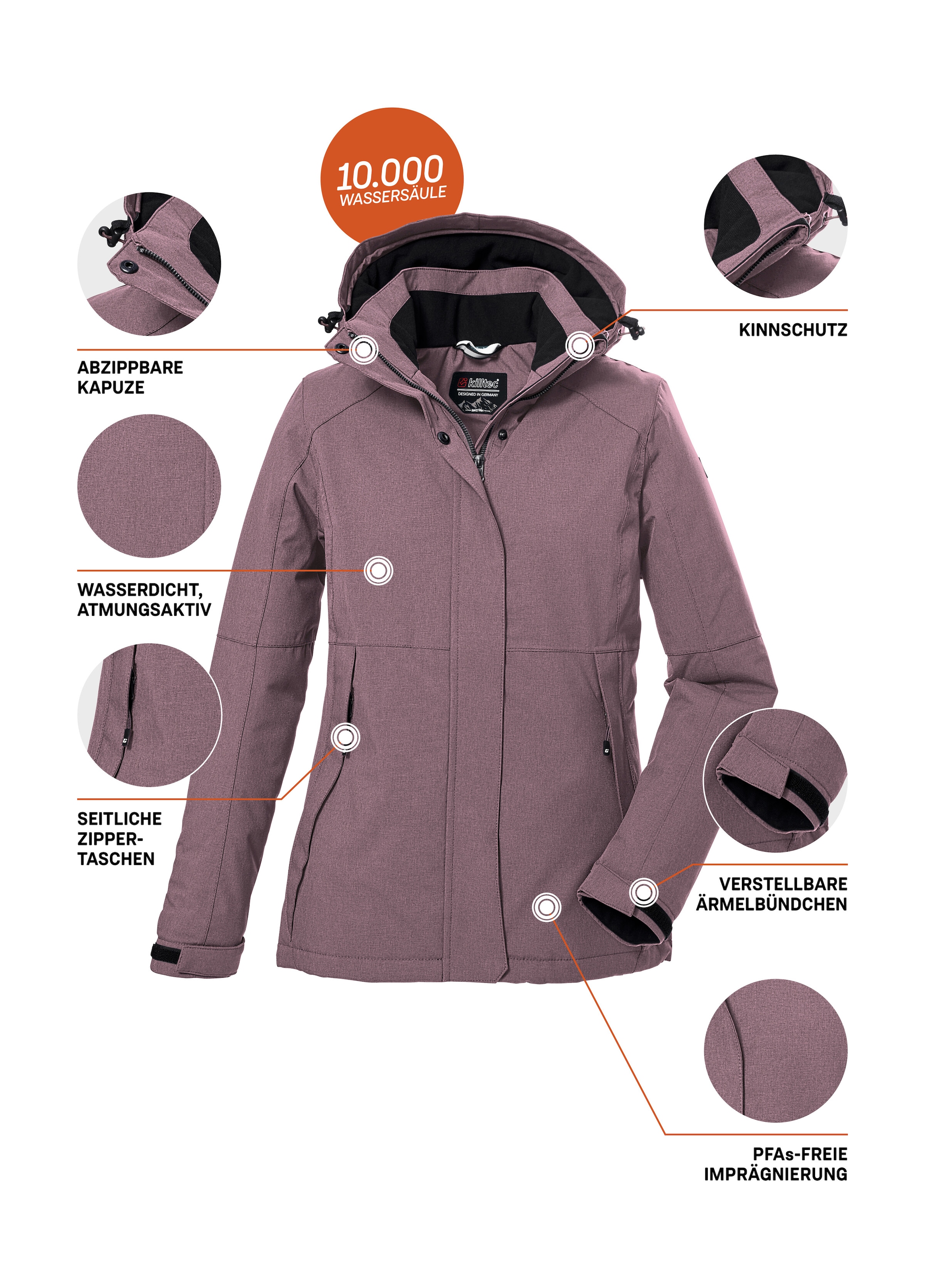 Killtec Outdoorjacke »KOW 37 WMN JCKT«, Wasserdichte Damen Funktionsjacke mit abnehmbarer Kapuze