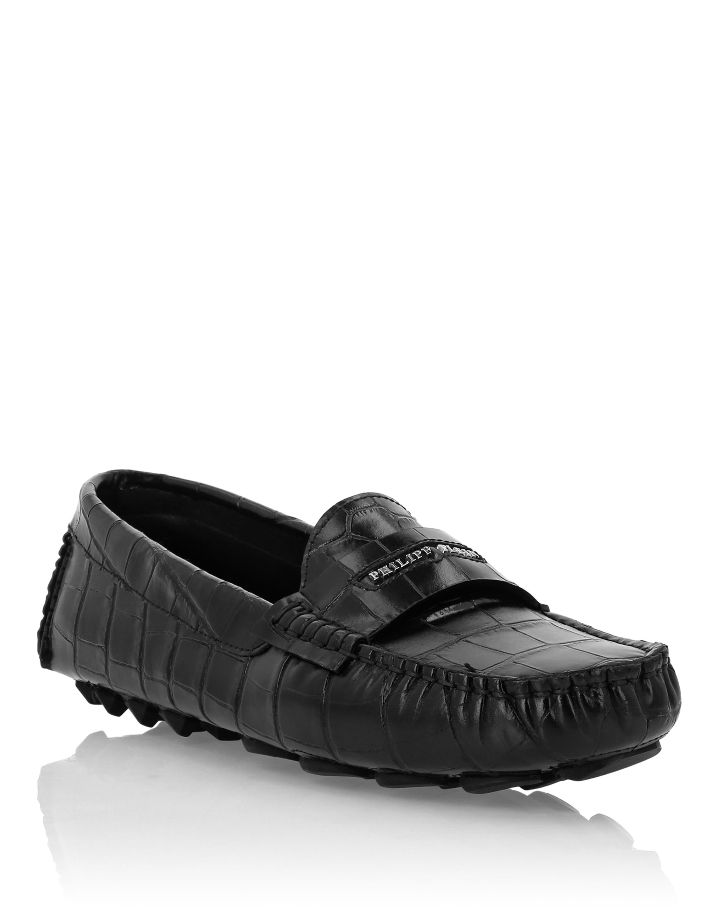 Mokassin PHILIPP PLEIN "Crocco Print", Damen, Gr. 40, Normalschaft, 02, schwarz, Schuhe Mokassin