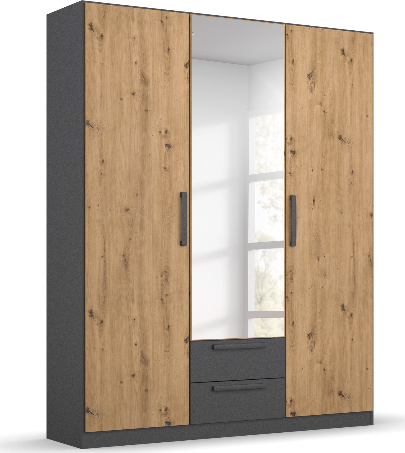 rauch Drehtürenschrank »StyleUp«, Typ Dark & Wood mit trendigen farblich abgesetzten Griffen