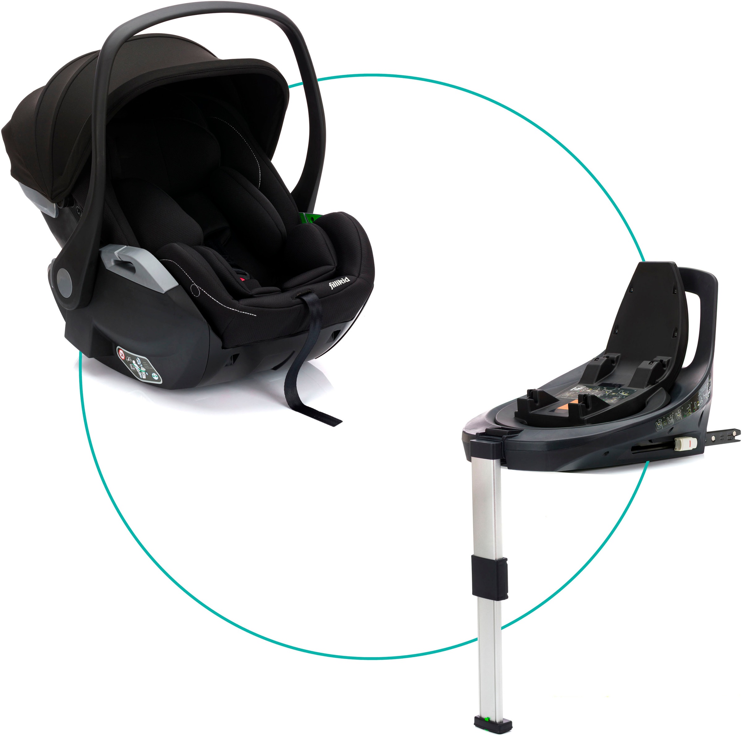 FILLIKID Baby Autokindersitz "NOA, inkl. Basisstation", schwarz, Polyester, Kindersitze, Gr. 0, 360
