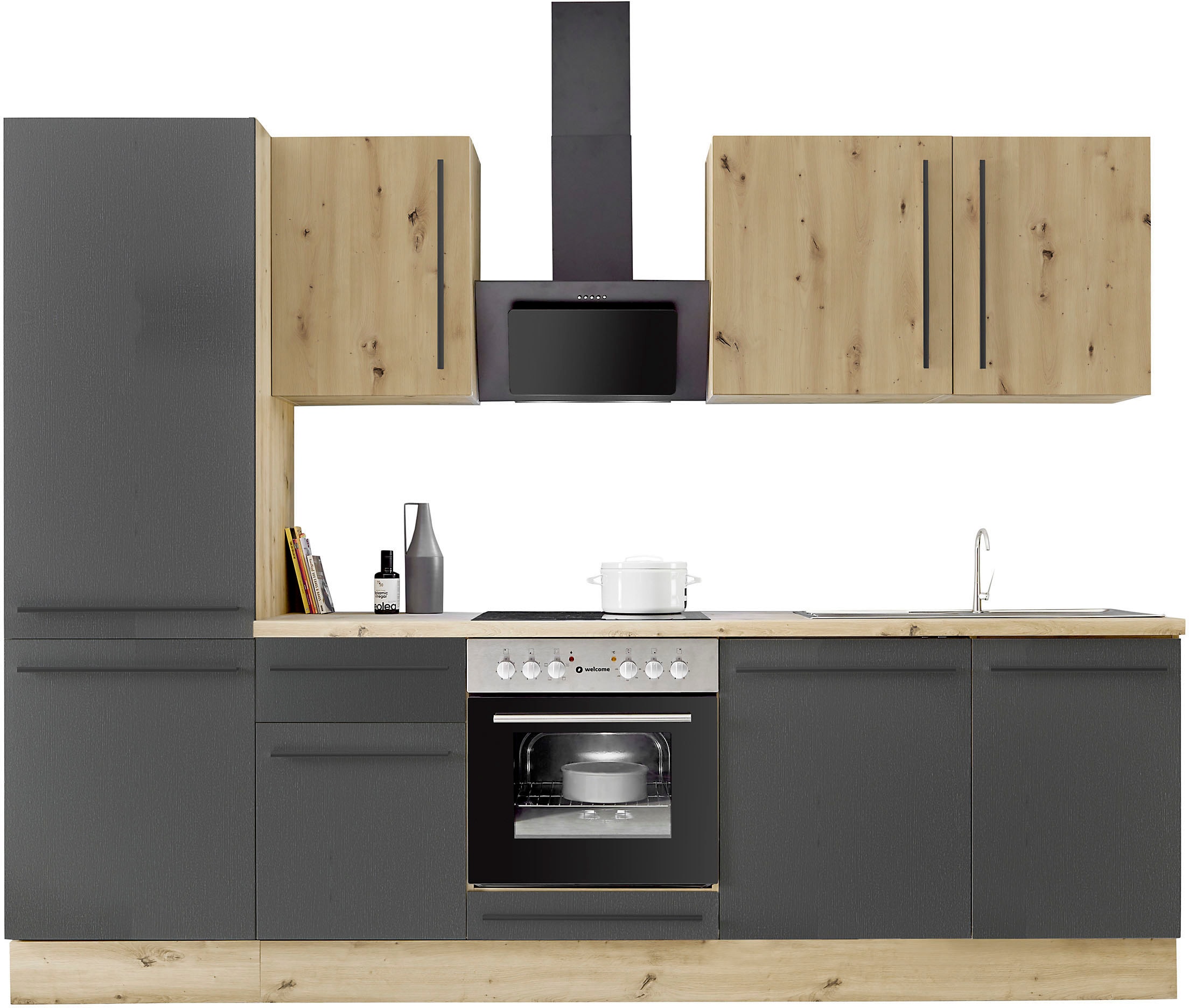 Kochstation Küchenzeile »KS-Florida mit 38mm starker Arbeitsplatte«, Breite 280 cm, wahlweise mit E-Geräten, Soft-Close-Funktion