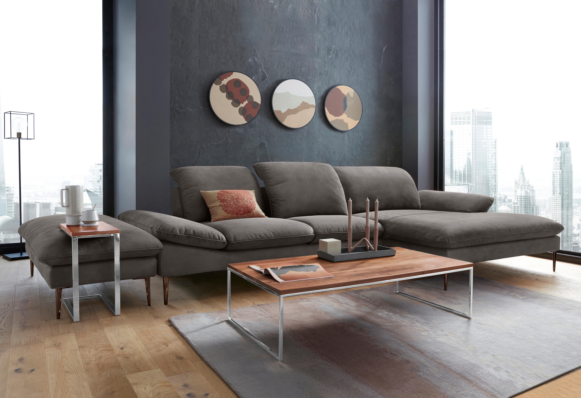 W.SCHILLIG Ecksofa »enjoy&MORE, Designsofa, bequem, elegant und zeitlos, L-Form«, Sitztiefenverstellung, Füße bronze pulverbeschichtet, Breite 340 cm