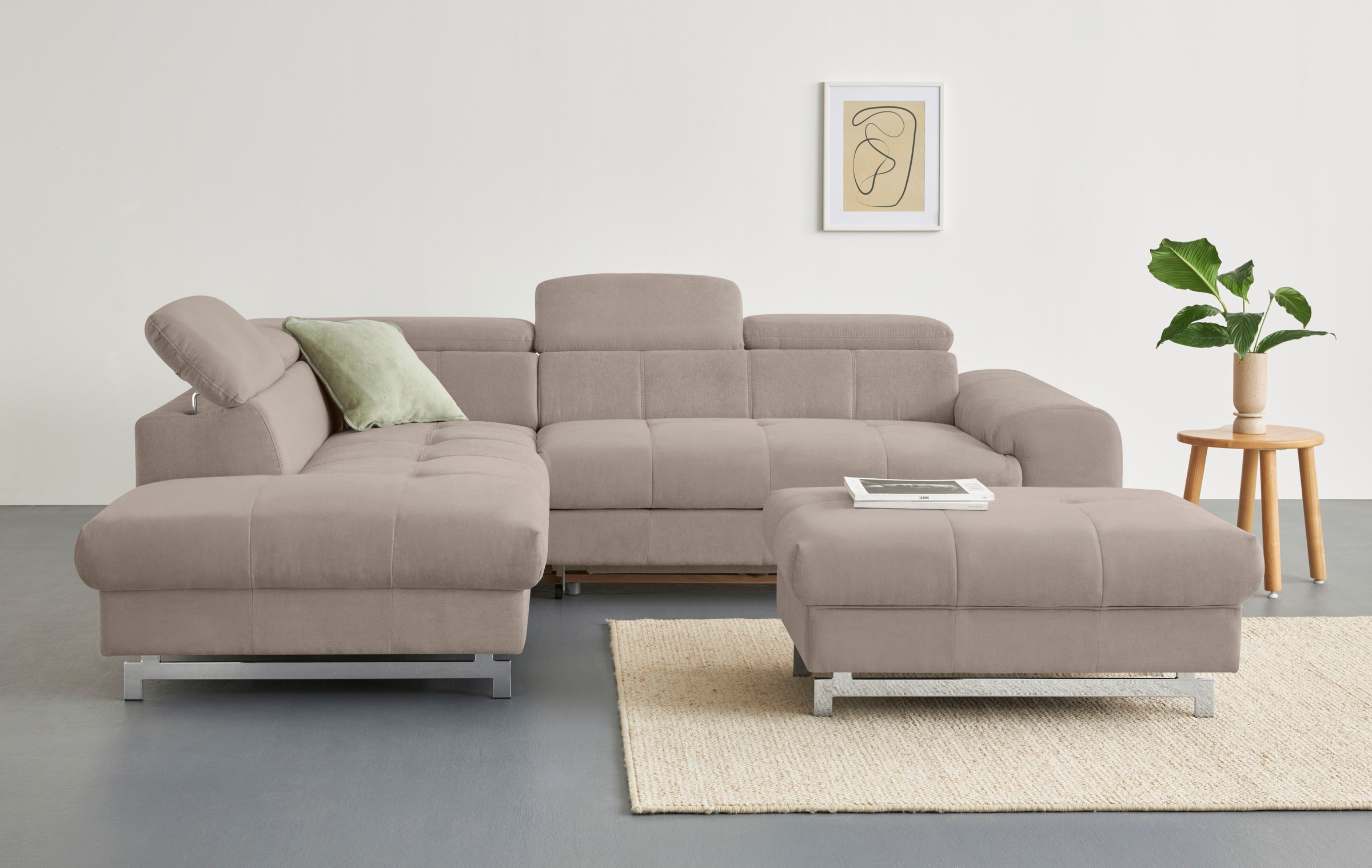 COTTA Ecksofa »Chef L-Form«, mit Kopfteilverstellung, edle Metallkufen, wahlweise mit Bettfunktion