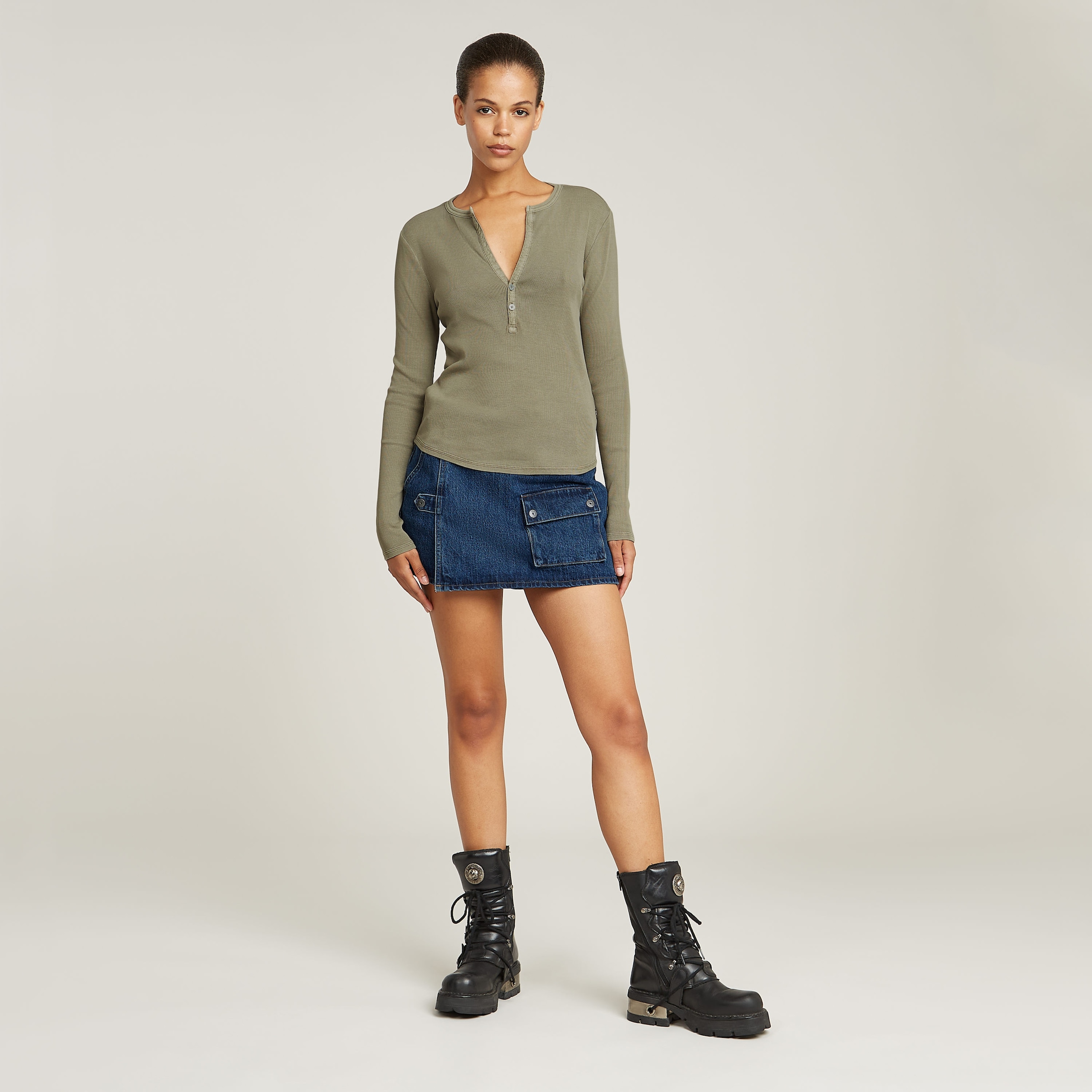G-STAR Langarmshirt »Deep v slim«, mit Knopfverschluss