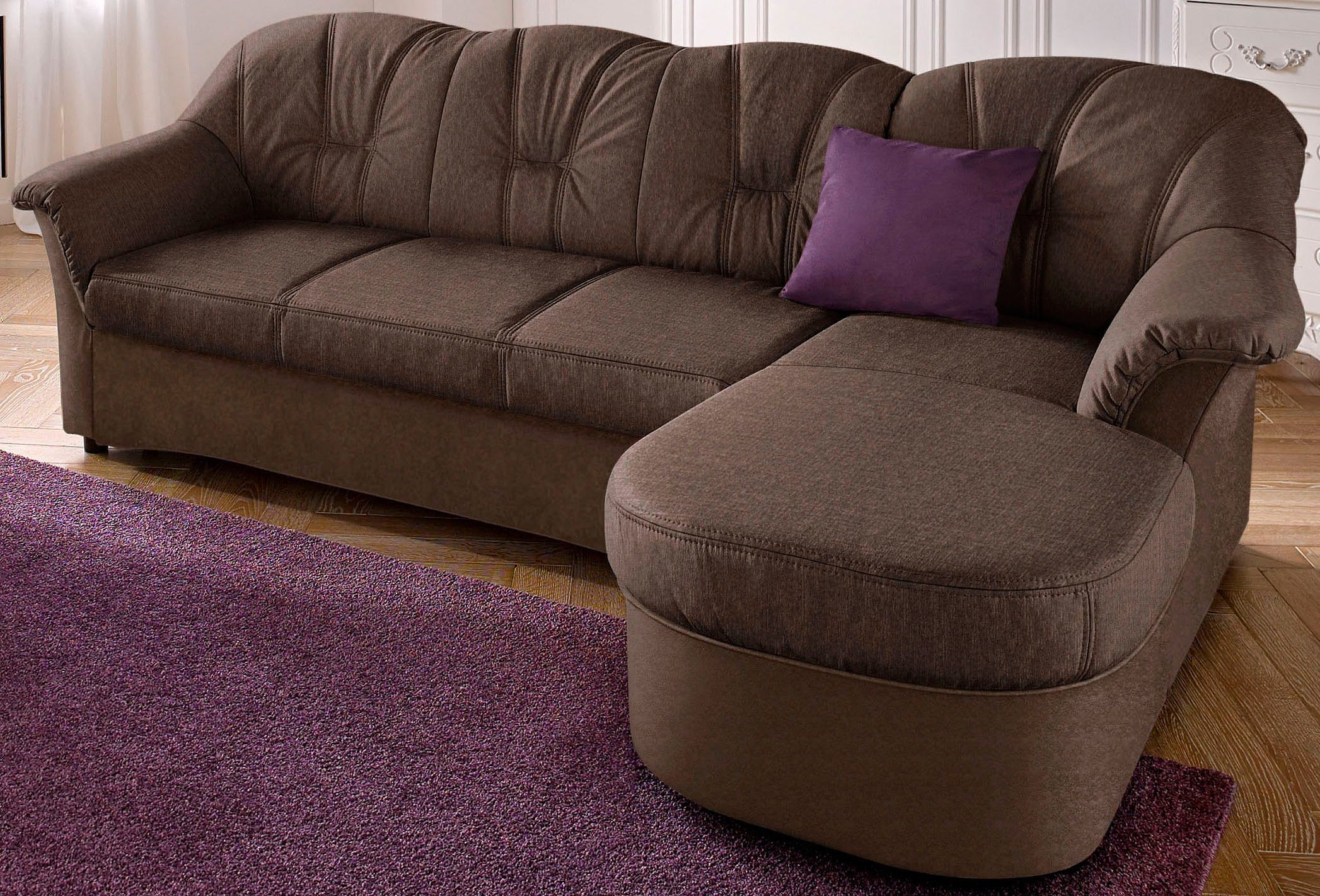 DOMO collection Ecksofa "FLORES Schlafsofa, 233x142x86 cm, L-Form" whlw. mit Bettfunktion, whlw. mit Federkern