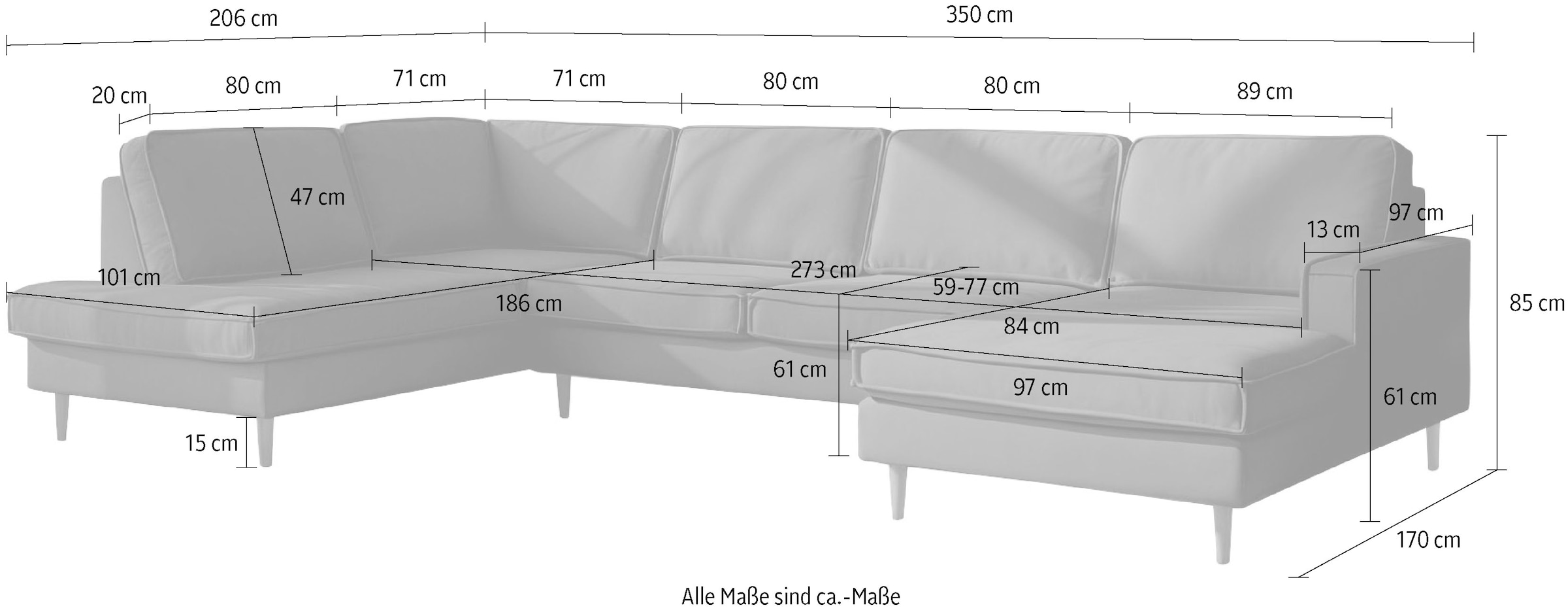 Home affaire Wohnlandschaft »Pinto Skandi, 350 cm, U-Form, XXL, mit Ottomanen«