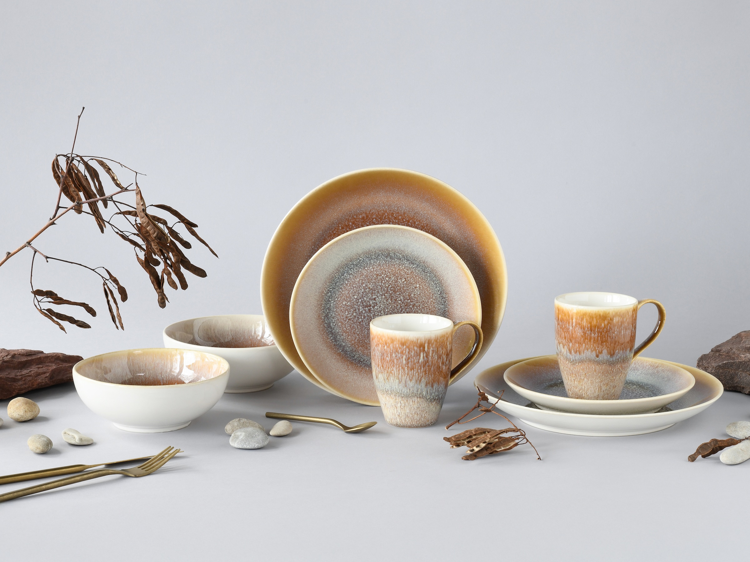 CreaTable Kombiservice »Caldera«, (Set, 8 tlg.), irisierende Glasur