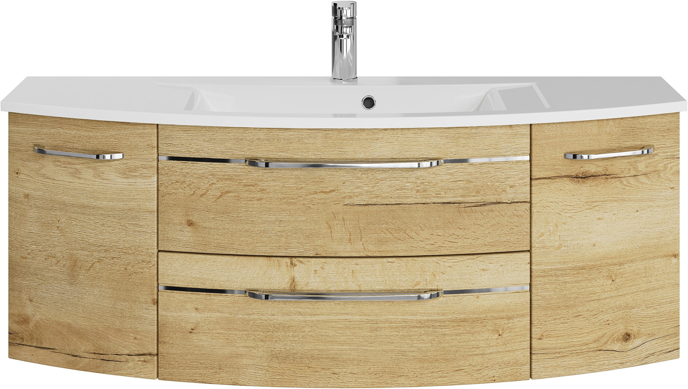Saphir "Serie 7045 Mineralmarmor-Waschtisch und Unterschrank, 131 cm breit" Waschplatz mit 2 Schubladen, 2 Türen, Badmöbel Set mit Waschtisch