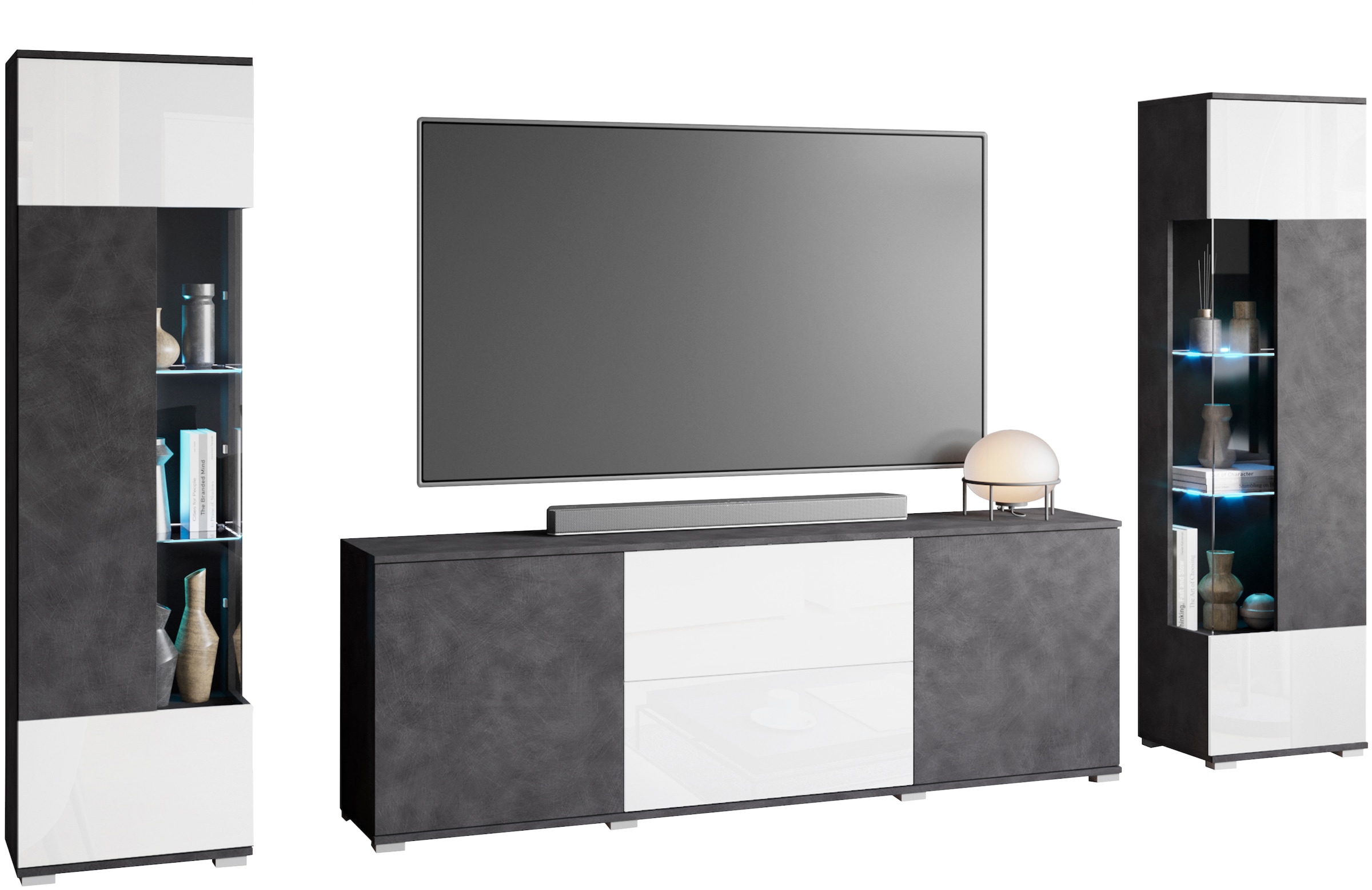 INOSIGN Wohnwand "KENIA", (Komplett-Set, 3 St.), Vitrinen mit Eckverglasung günstig online kaufen