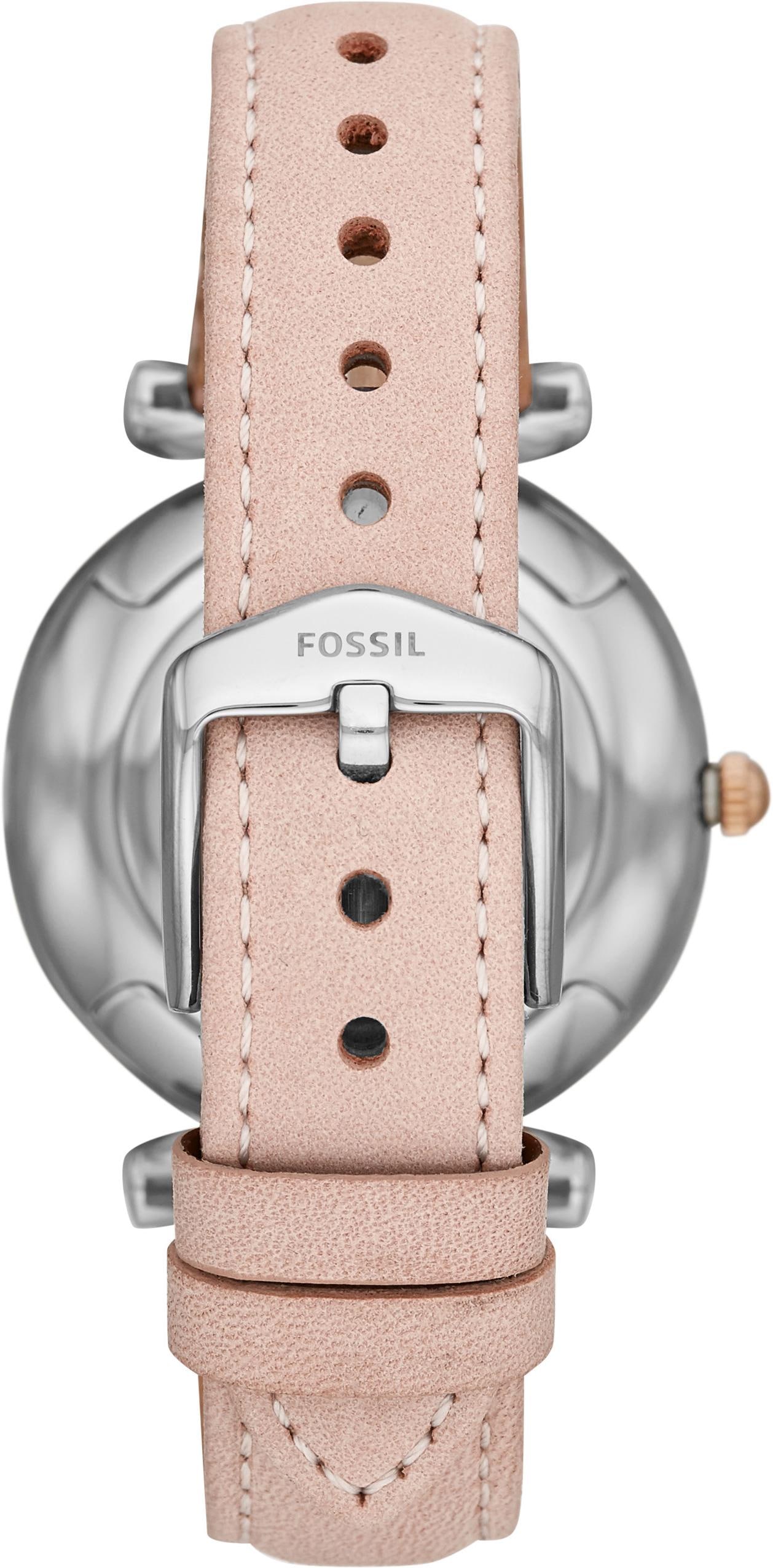 Fossil Quarzuhr »CARLIE«, Armbanduhr, Damenuhr, Glassteine, Lederarmband