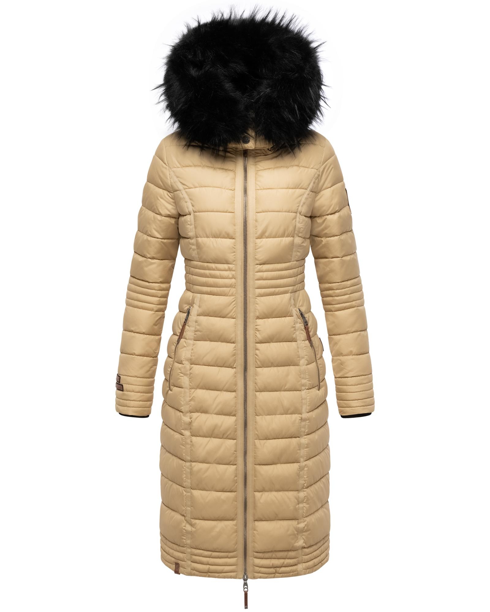 Navahoo Wintermantel »Umay«, langer Damen Winter Steppmantel mit Kunstfellkapuze