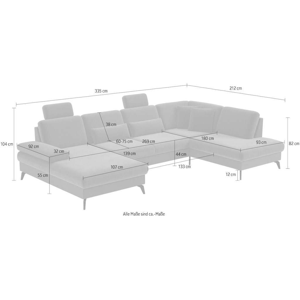 sit&more Wohnlandschaft »Morris U-Form inkl. Sitztiefenverstellung«, wahlweise mit Bettfunktion, Bettkasten und Armteilverstellung