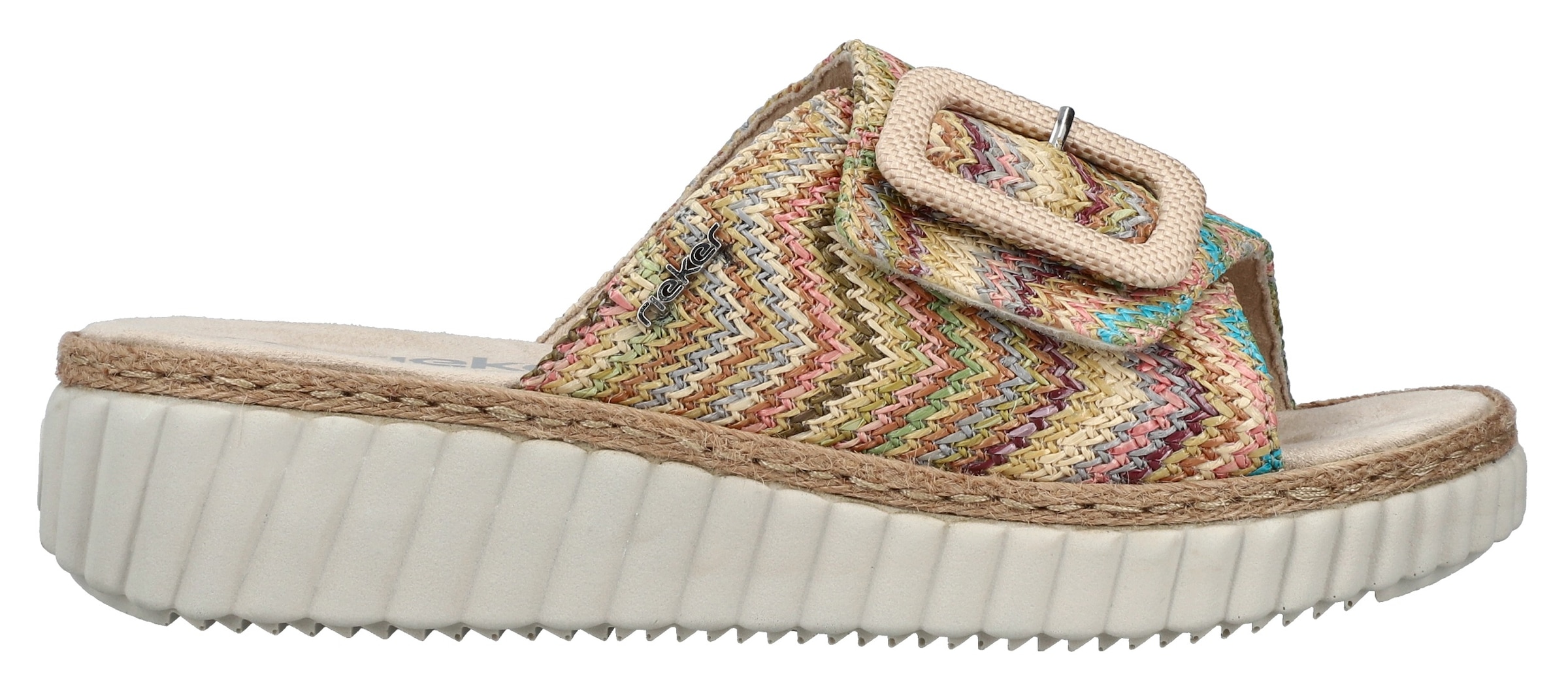 Rieker Keilpantolette, Sommerschuh, Strandschuh, Hausschuh mit praktischem Klettverschluss