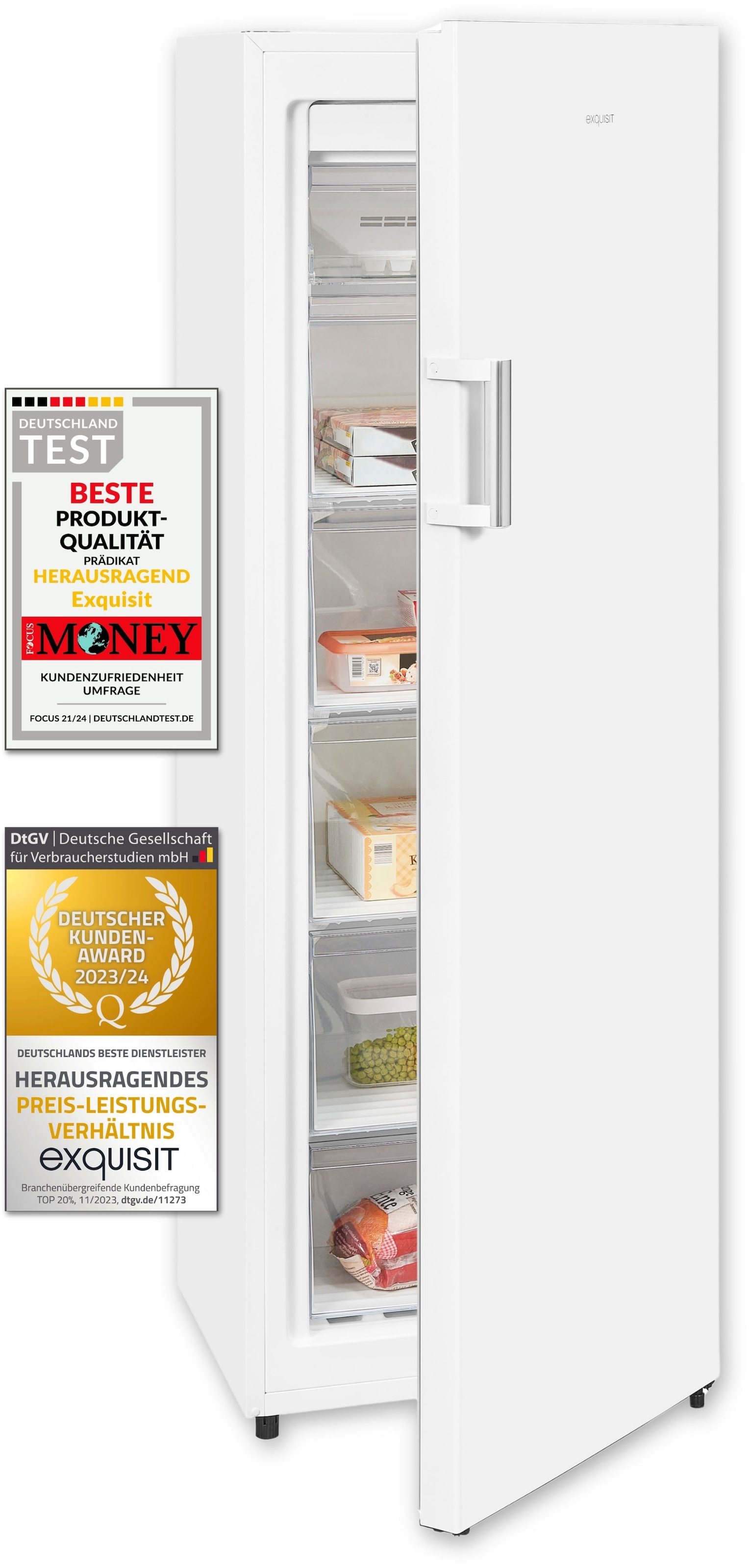 exquisit Gefrierschrank »GS271-NF-H-010E weiss«, 169,1 cm hoch, 55,9 cm breit, 194 L Volumen, NoFrost, Schnellgefrieren, 4 Sterne