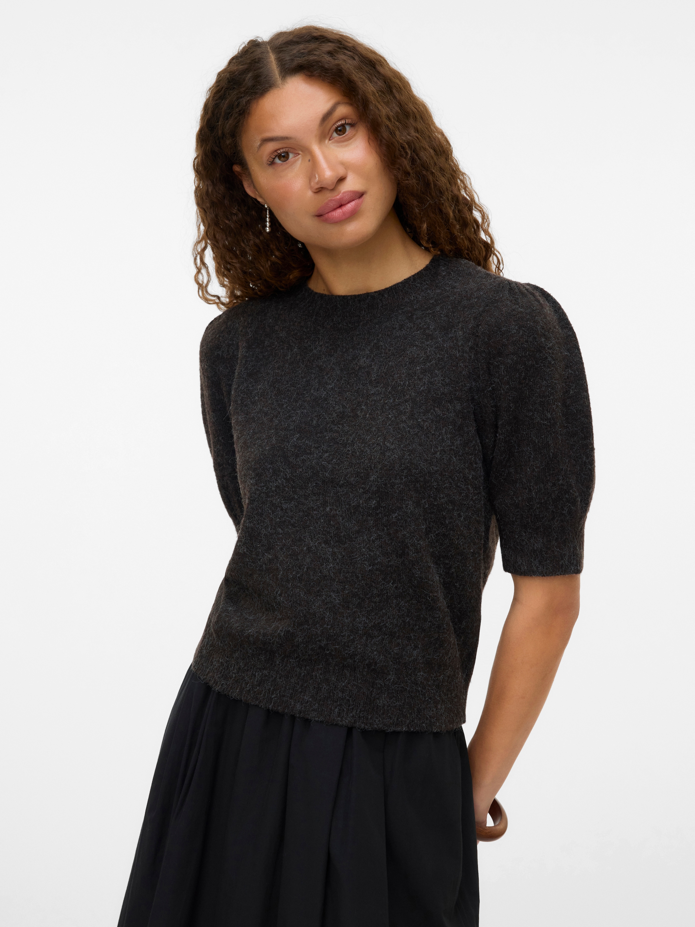 Vero Moda Rundhalspullover "Vmdoffy 2/4 O-Neck Pullover Ga Noos" Materialmix, Regular Fit
