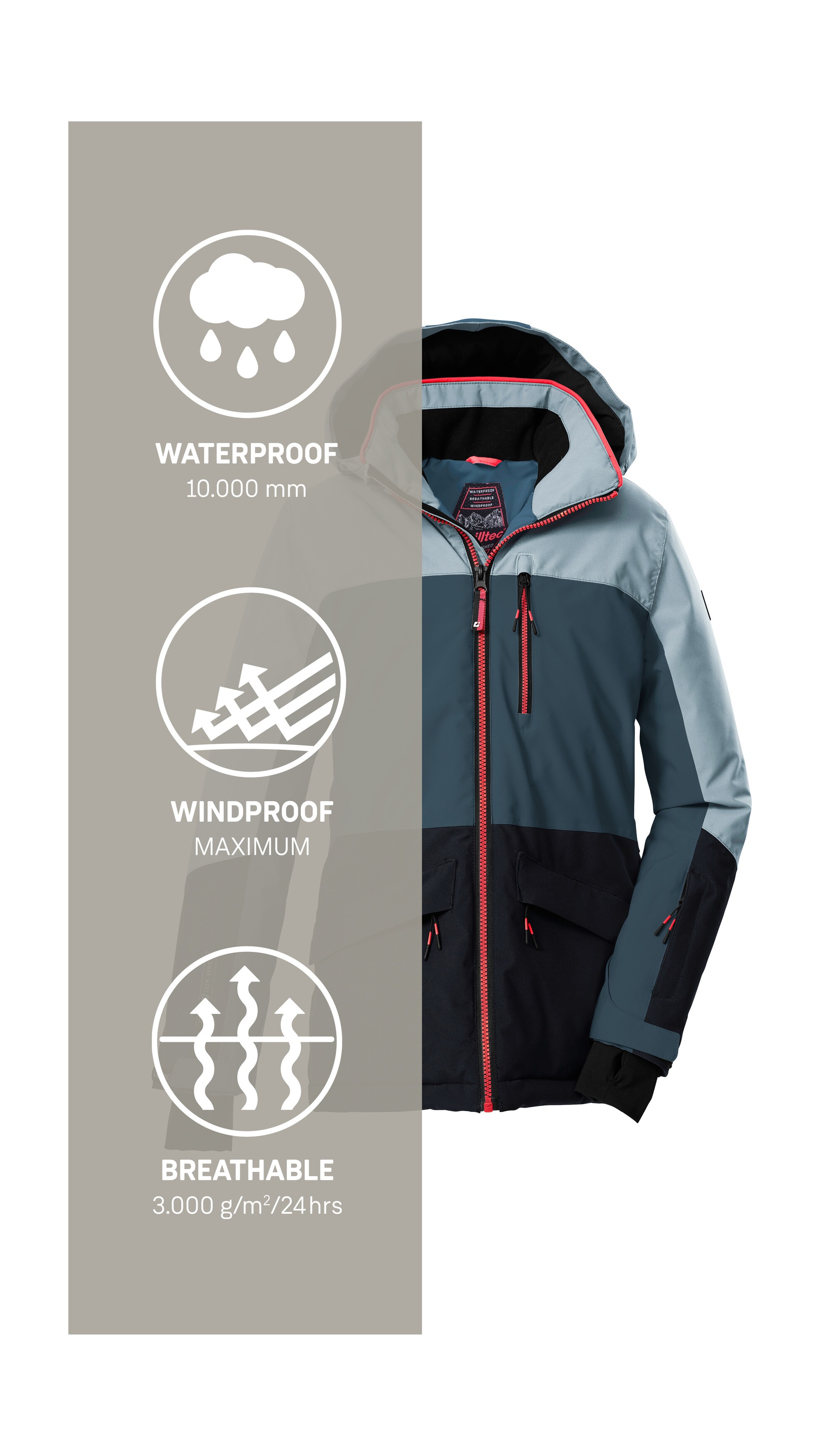 Killtec Skijacke »KSW 208 GRLS SKI JCKT«, Wasserdichte, atmungsaktive Kinderjacke mit Schneefang und Taschen