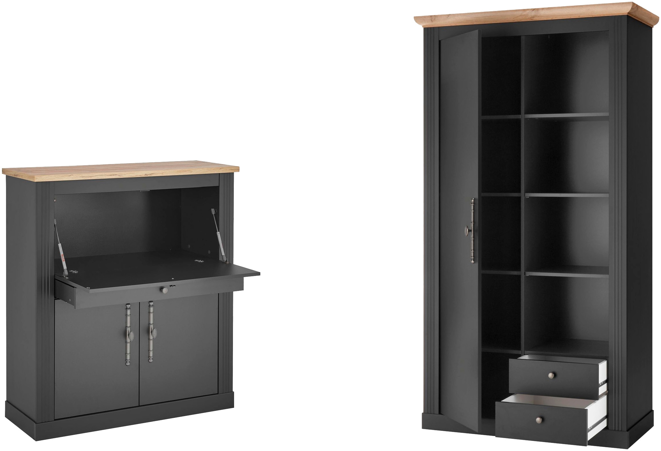 OTTO home Büromöbel-Set »Westminster, wohnliches Home-Office, Büro in zwei Farben verfügbar« Set, 2 tlg. enthält Sekretär und Stauraumschrank im Landhausstil, mit Kabelkanal