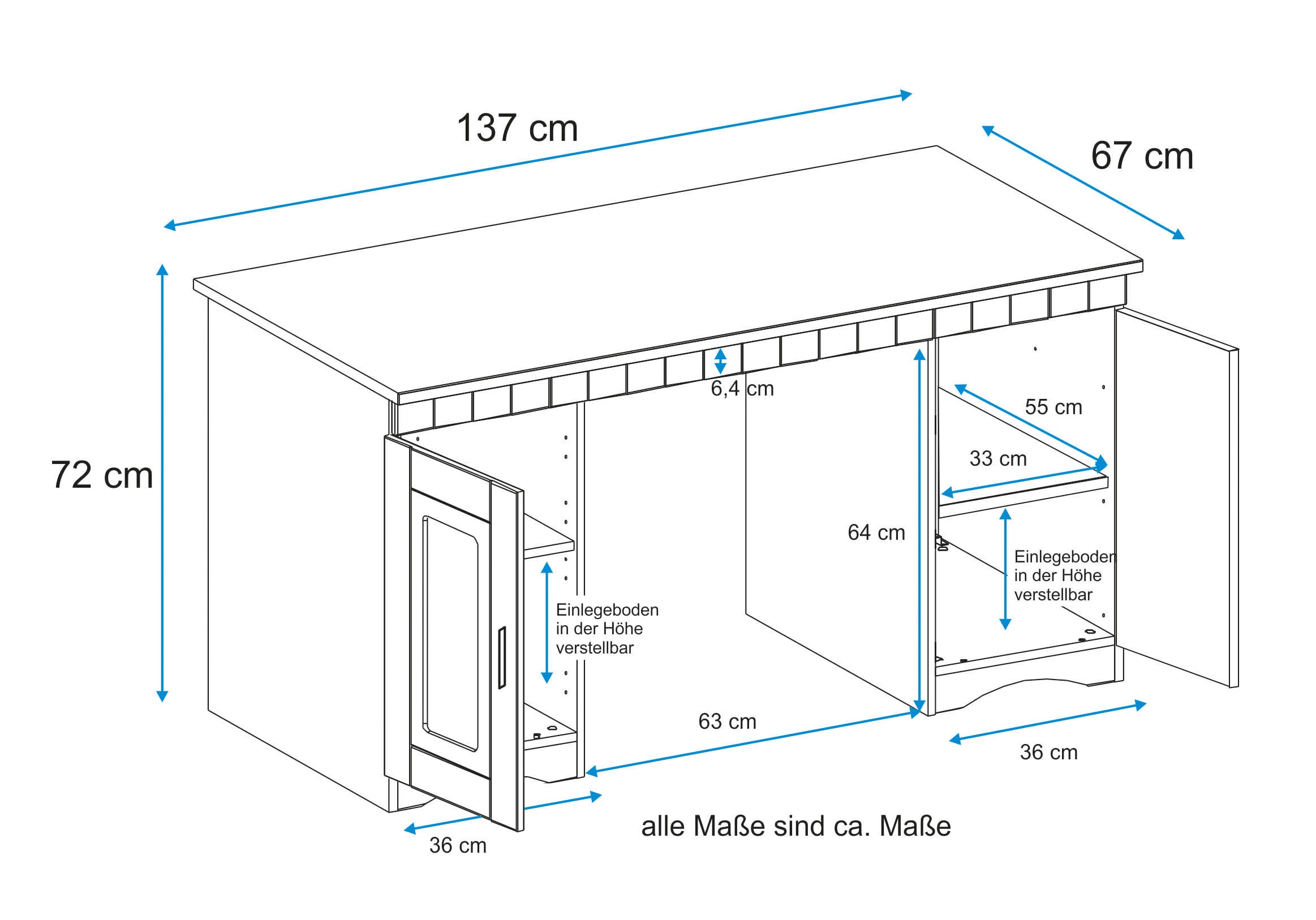 VOGL Möbelfabrik Schreibtisch »HANS im Landhaus-Stil,«, wahlweise mit Schubladen oder Tür, Breite 137 cm, Made in Germany