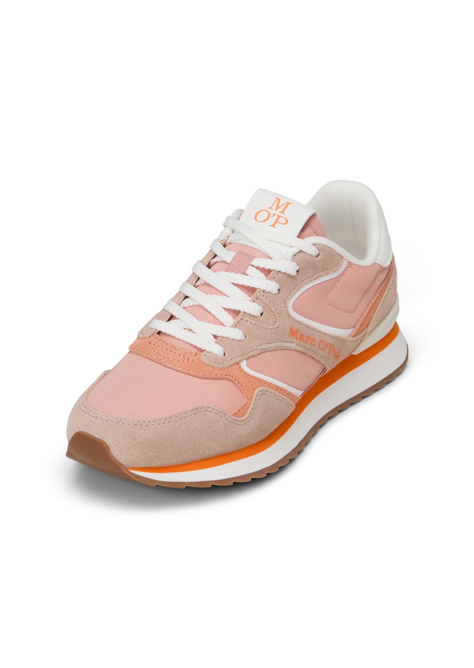 Sneaker MARC O'POLO "aus Rindleder und Nylon", Damen, Gr. 42, nude, lobster bisque, Obermaterial: 90% Leder (Rind), 10% Polyamid, unifarben, Schuhe Sneaker