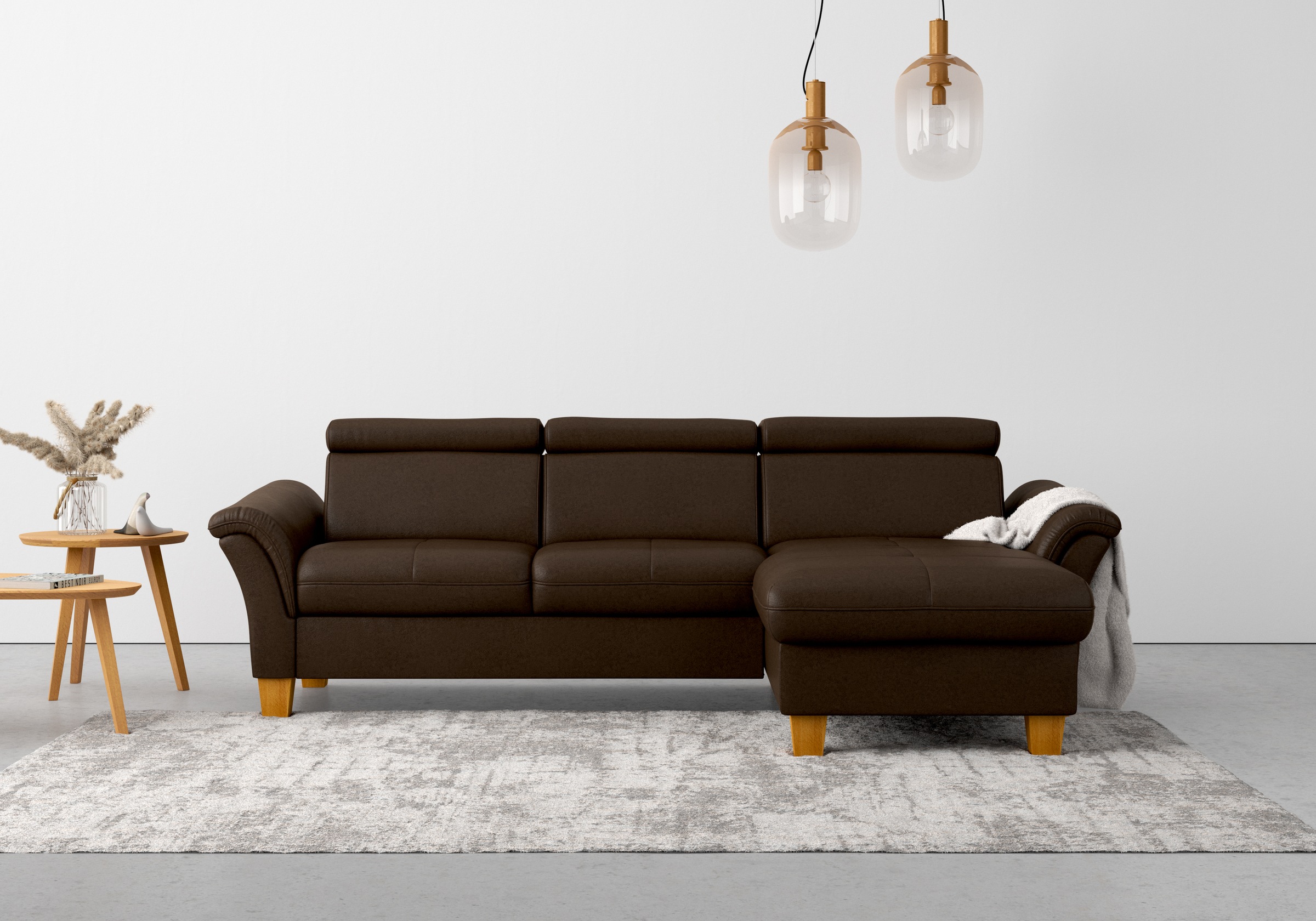 Ecksofa HOME AFFAIRE "Lindgren L-Form", braun (mocca), B:258cm H:84cm T:169cm, 100% Polyester, Sofas, Ecksofa, wahlweise mit Bett mit klappbaren Rollen, Kasten und Kopfverstellung 8