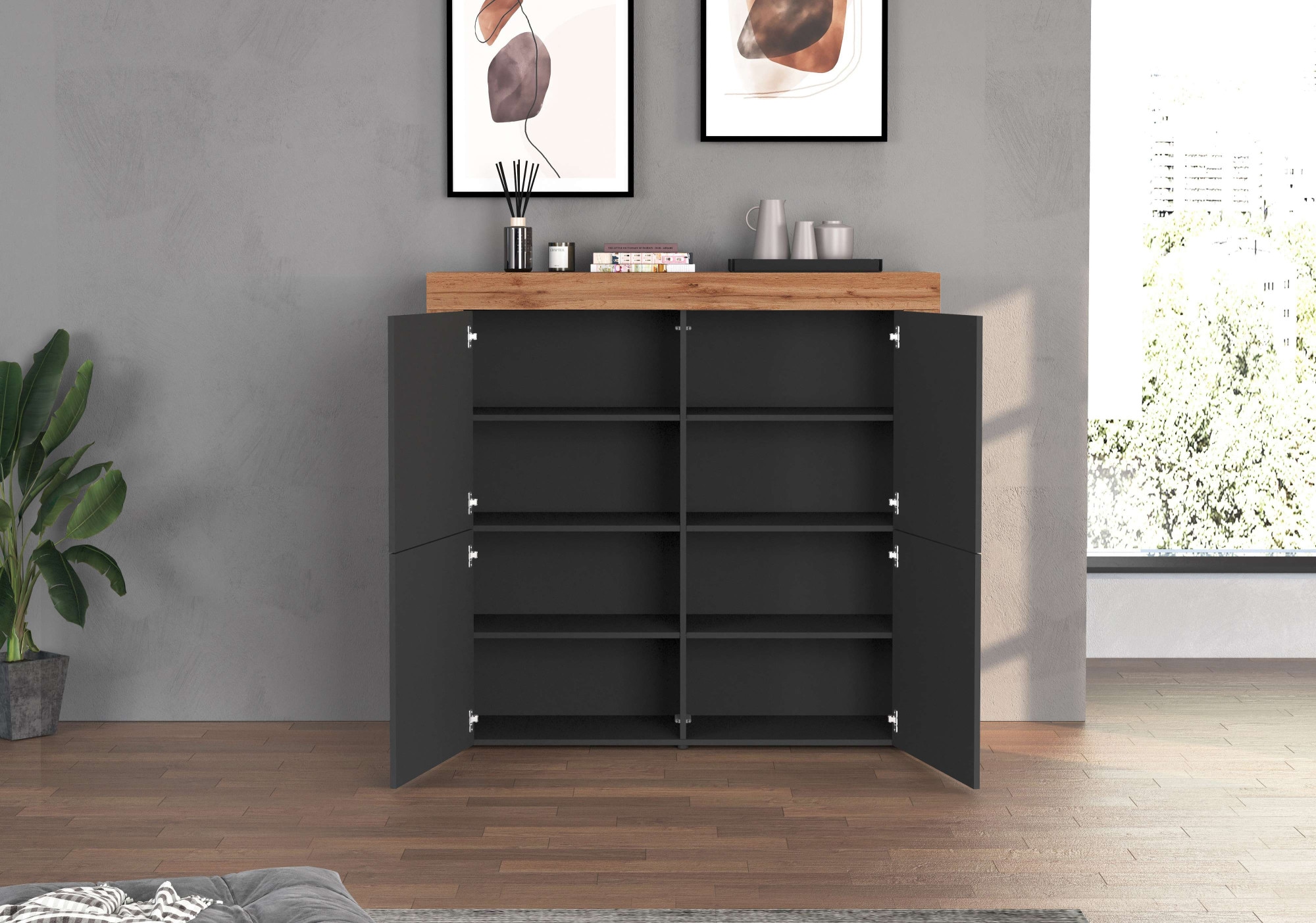INOSIGN Highboard »CHRONOS Breite 140 cm mit 4 Türen und 8 Fächer 'Made in Italy'«, (1 St.), Hohes Sideboard, Kommode, Schrank, Grifflos mit Push to Open