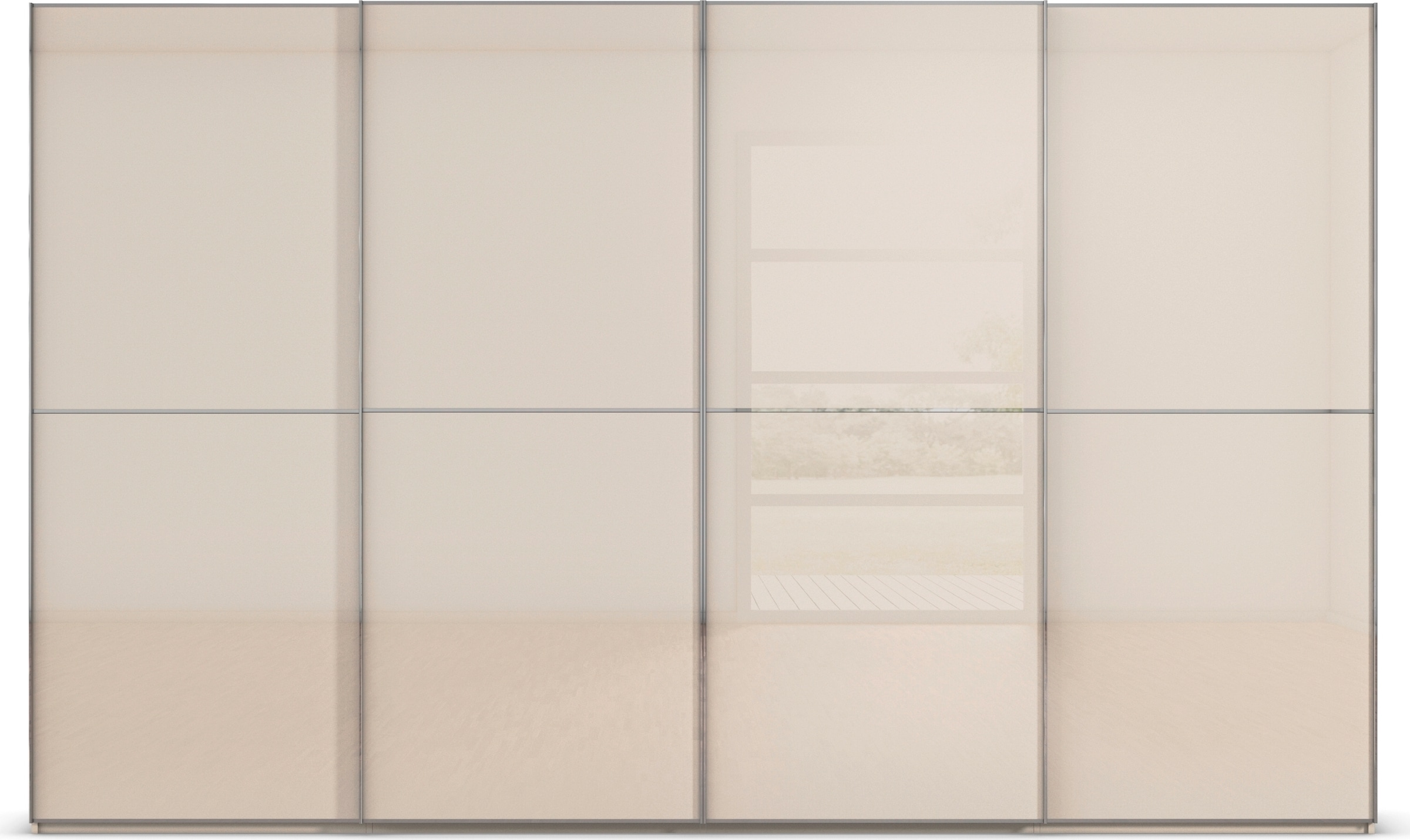 rauch Schwebetürenschrank »Kleiderschrank Schrank Garderobe Schlafzimmerschrank SCALE-DUO«, edle zweigeteilte Türen Glas-Front mit 3 Zierleisten MADE IN GERMANY