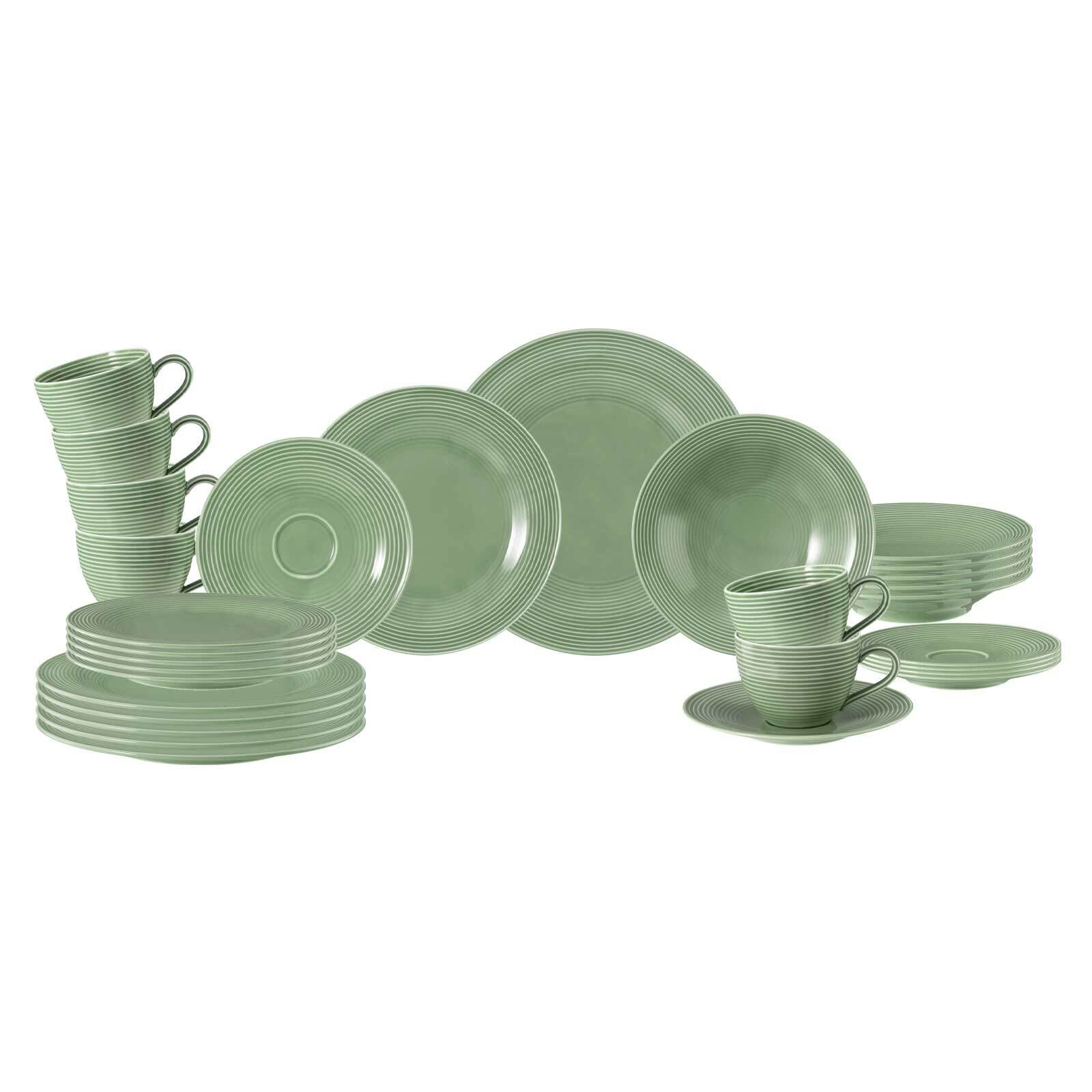 SELTMANN WEIDEN Geschirr-Set "Kombiservice Beat Color Glaze", 30, grün, Geschirr-Sets, Spülmaschinengeeignet, Mikrowellenfest, Ofenfest