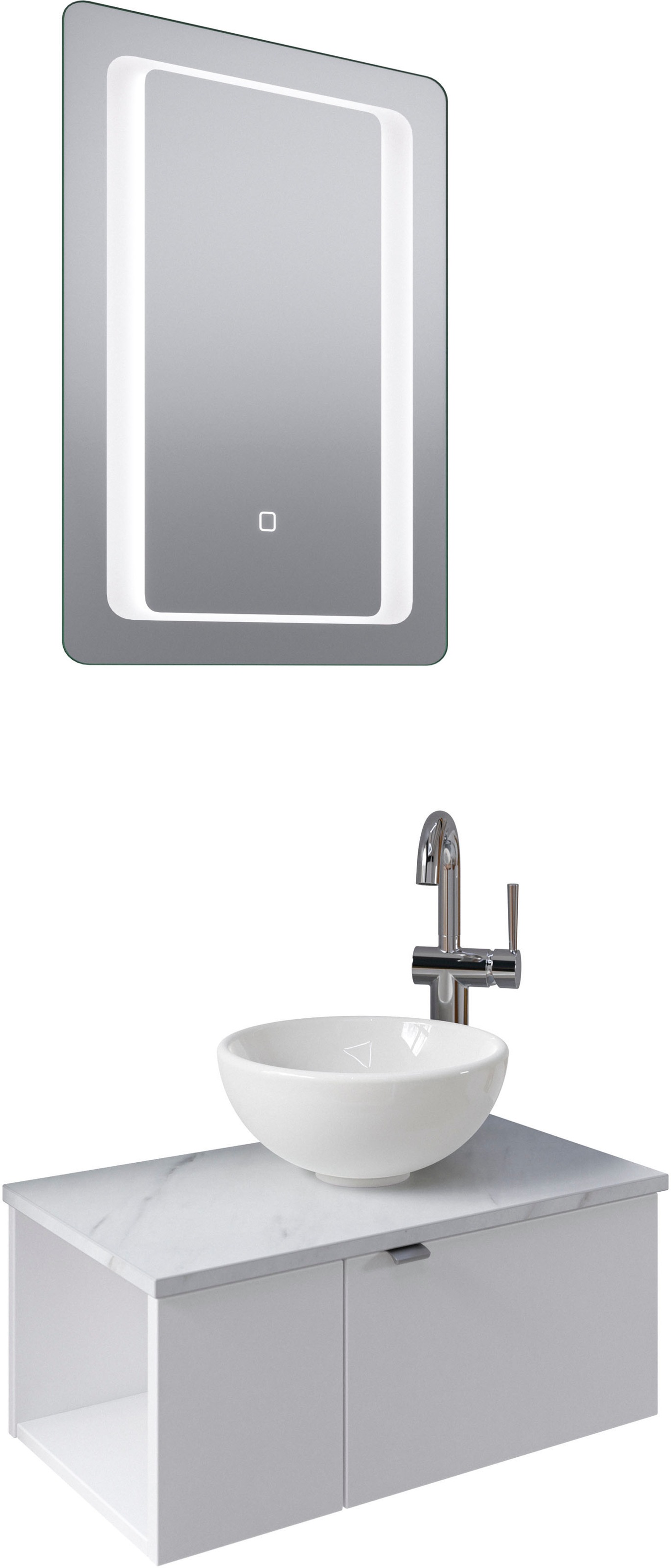 Saphir Badmöbel-Set »Serie 6915«, (4 St.), Gäste-Bad, 61 cm breit, mit LED-Spiegel, offenem Fach und 2 Türen