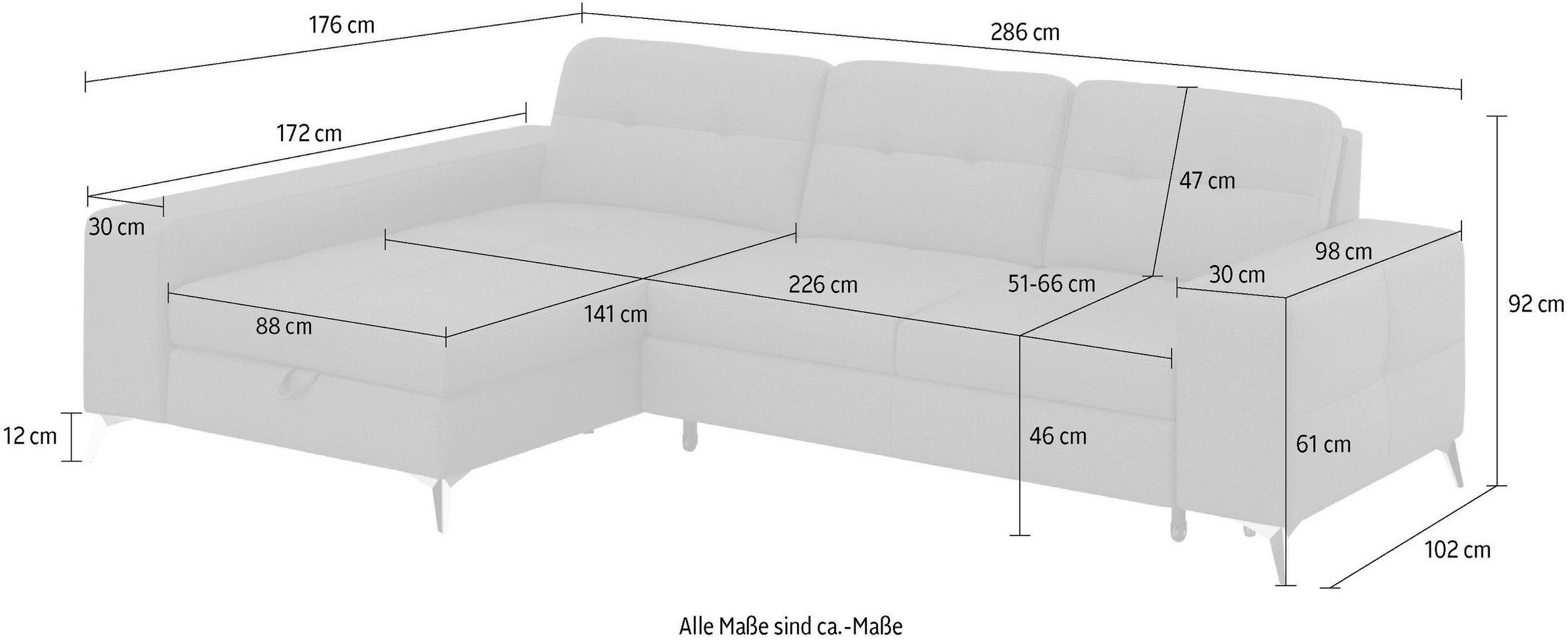 sit&more Ecksofa »Baviene L-Form«, inklusive Sitztiefenverstellung und Federkern, wahlweise Bettfunktion