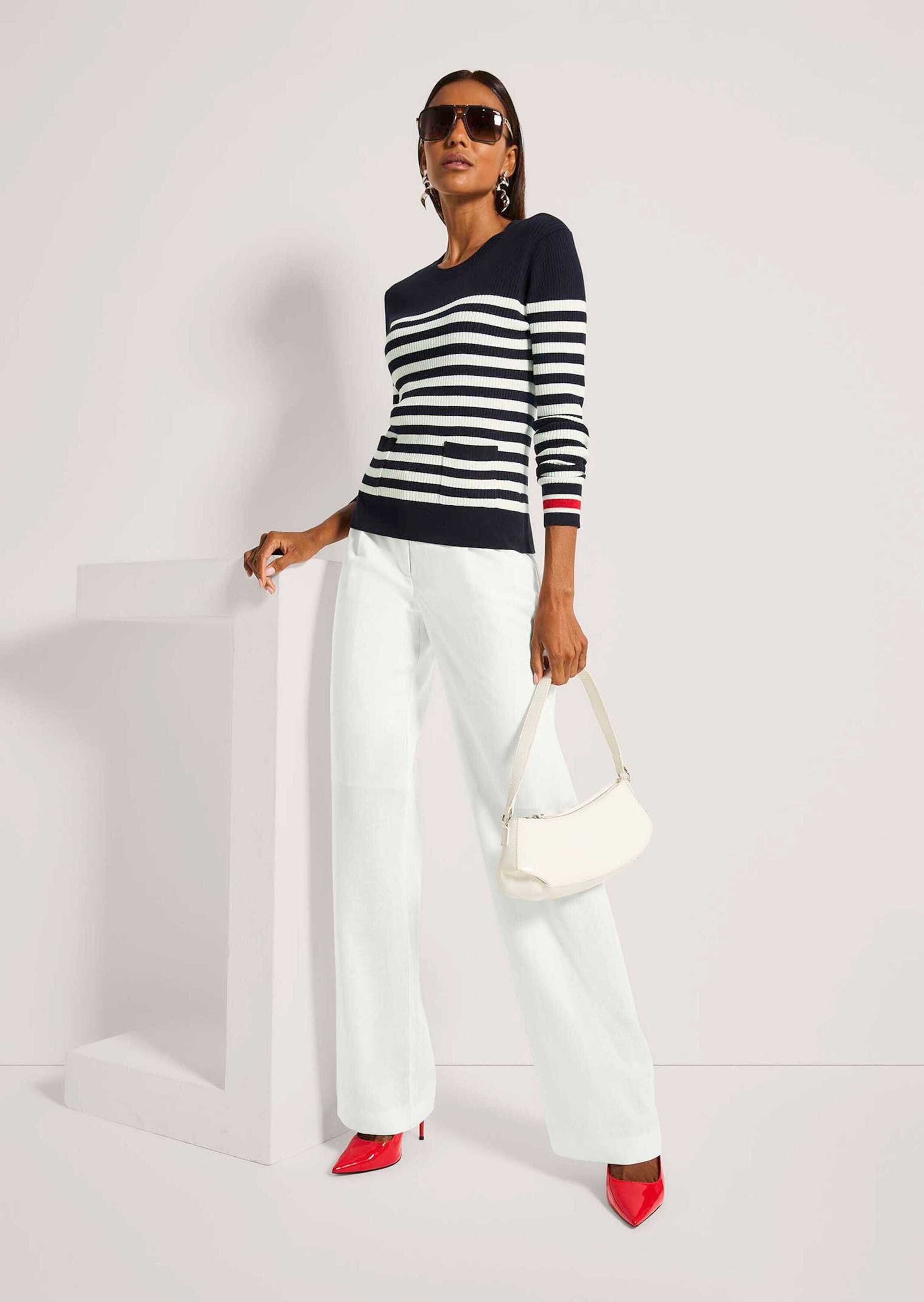 MADELEINE Longpullover »Streifenpullover Feinstrickpullover mit Streifenmuster« Akzente an Ärmelsäumen