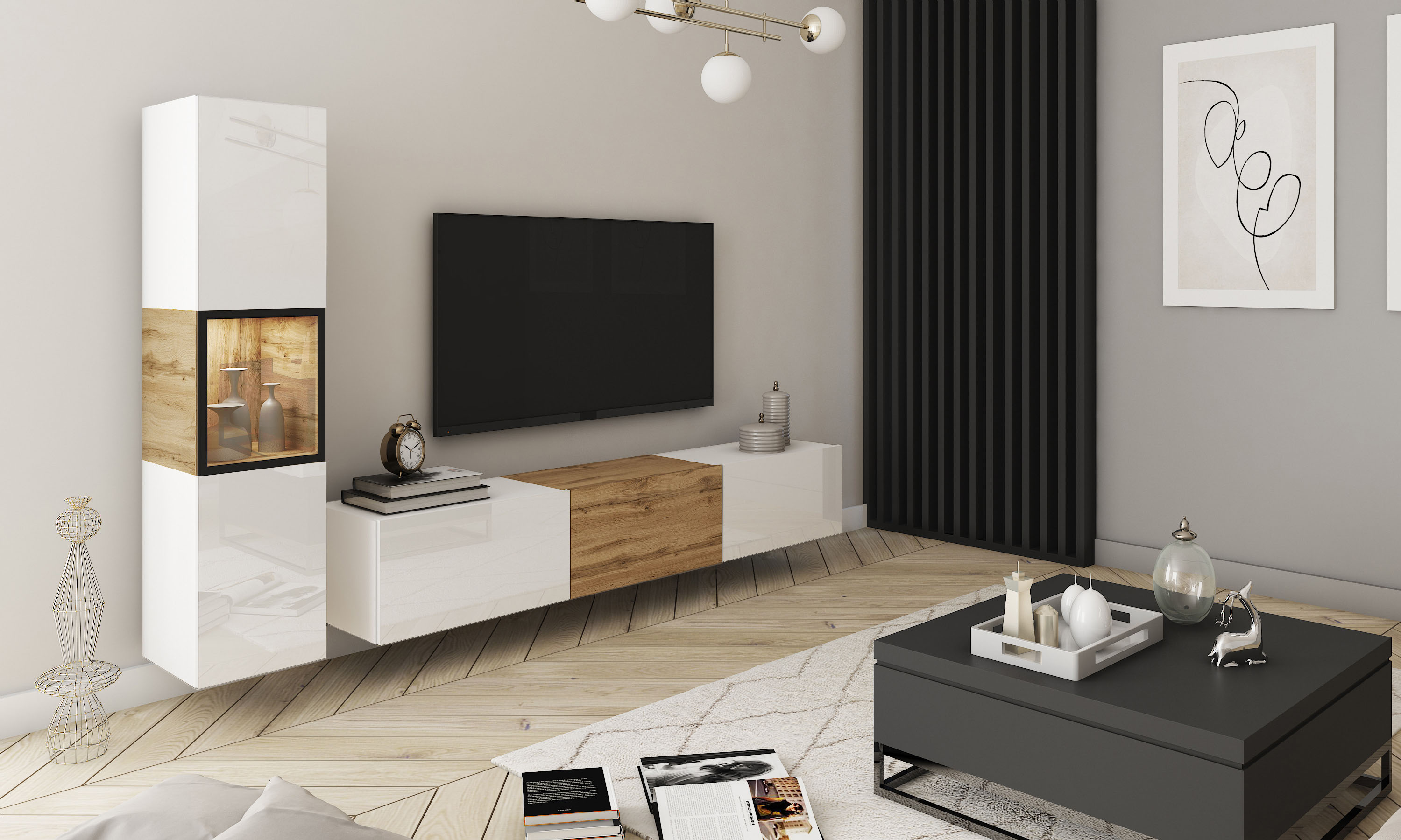 Thumbnail - Home affaire Wohnwand "BERLIN I, Vitrine Türschlag links/rechts wechselbar" Komplett-Set, 2 Stk. tlg.