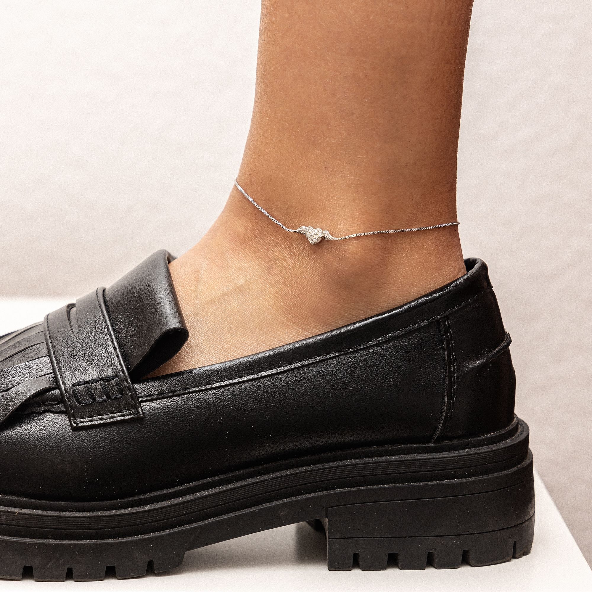 Zeeme Fußkette »925/- Sterling Silber rhodiniert Herz Zirkonia«