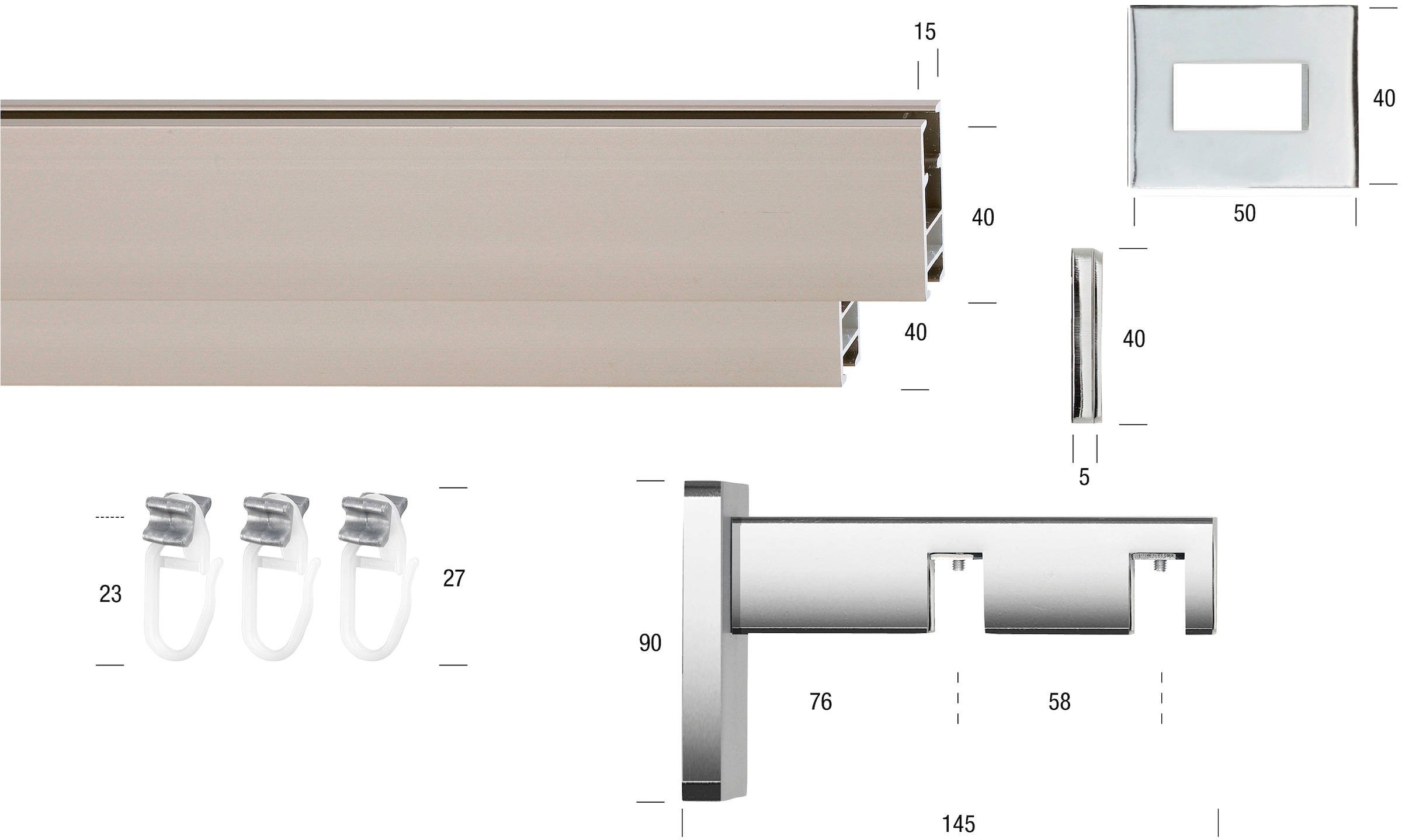 GARESA Gardinenstange »FLAT«, 2 läufig-läufig, Wunschmaßlänge, Rechteckprofil, Wandmontage, perfekter Lauf, modern, verlängerbar