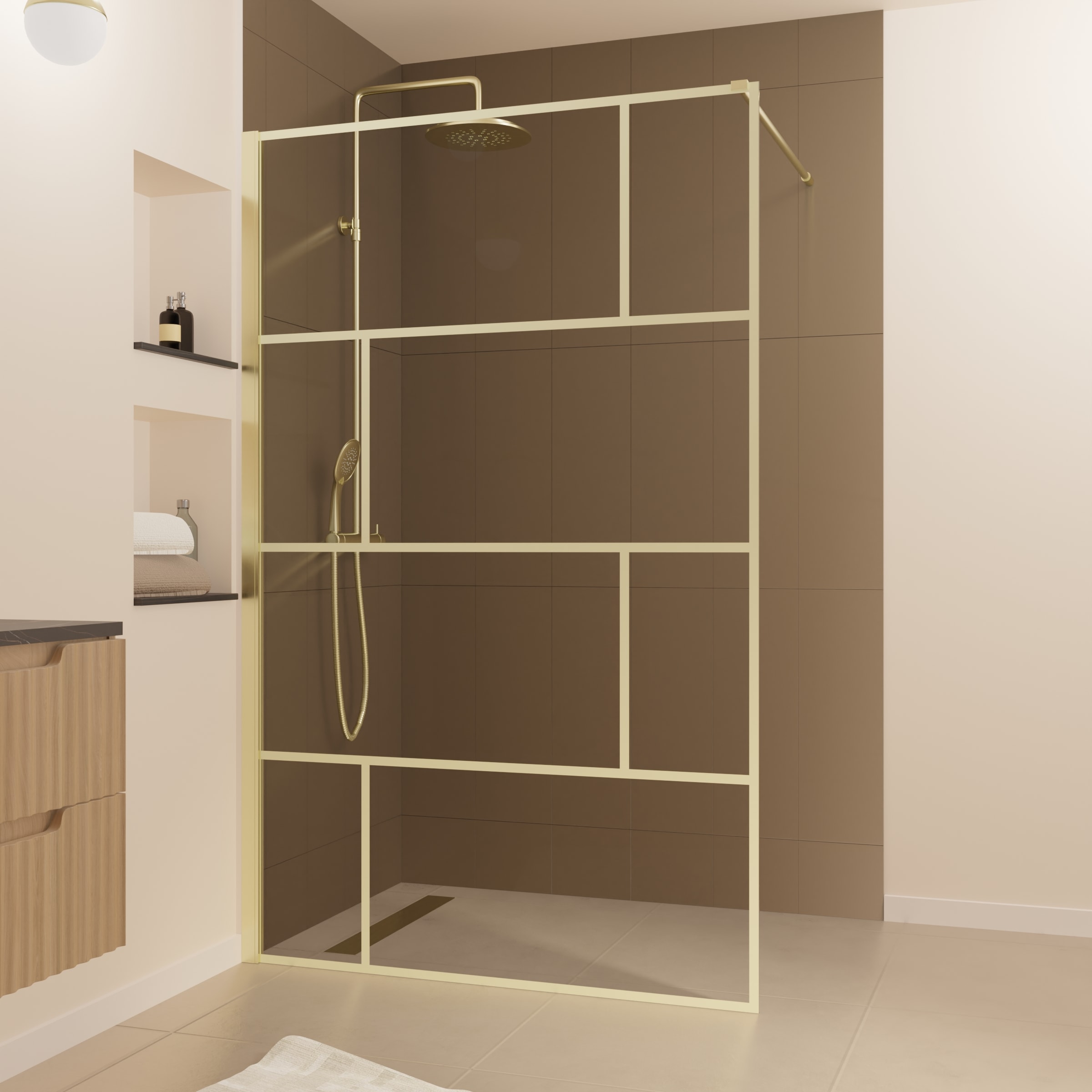 Marwell Walk-in-Dusche "Bricks Gold", mit goldenen Siebdruck